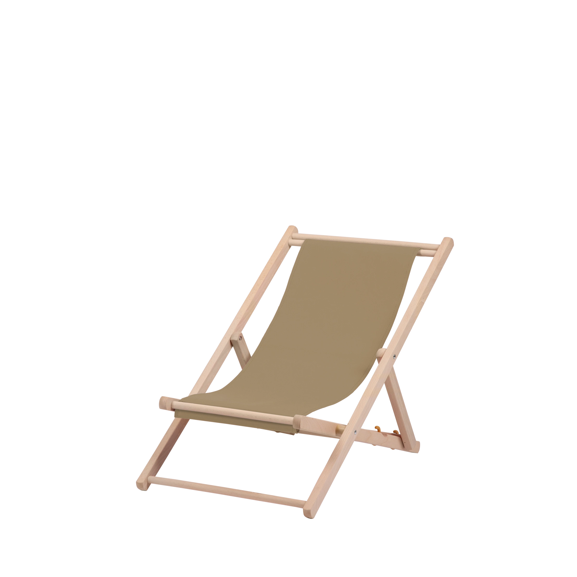 Liegestuhl Greta aus naturbelassenem Buchenholz mit Bezug in grau-beige, Seitenansicht
#Mini | Liegefläche (Farbe)_grau-beige