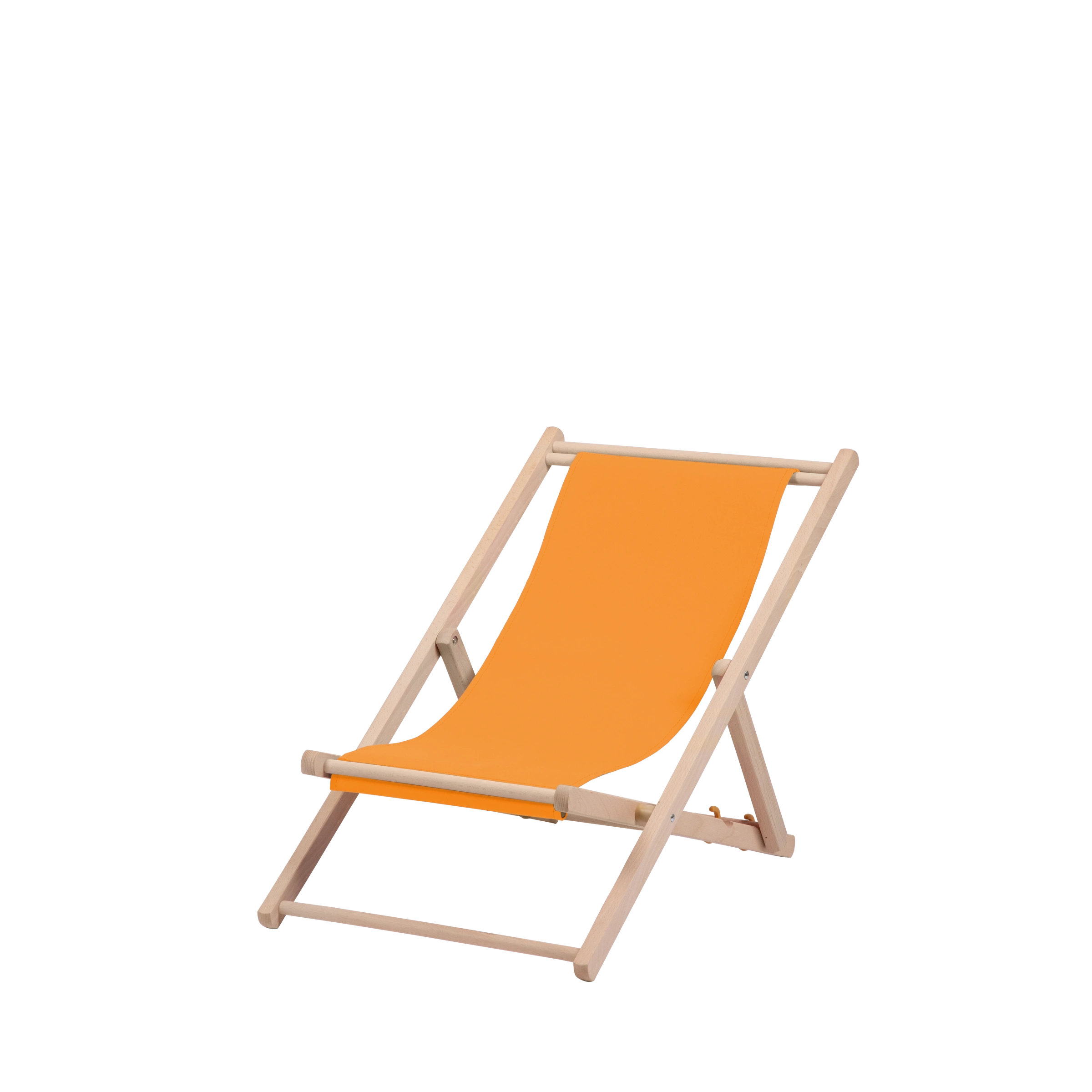 Liegestuhl Greta aus naturbelassenem Buchenholz mit Bezug in mandarine, Seitenansicht
#Mini | Liegefläche (Farbe)_mandarine