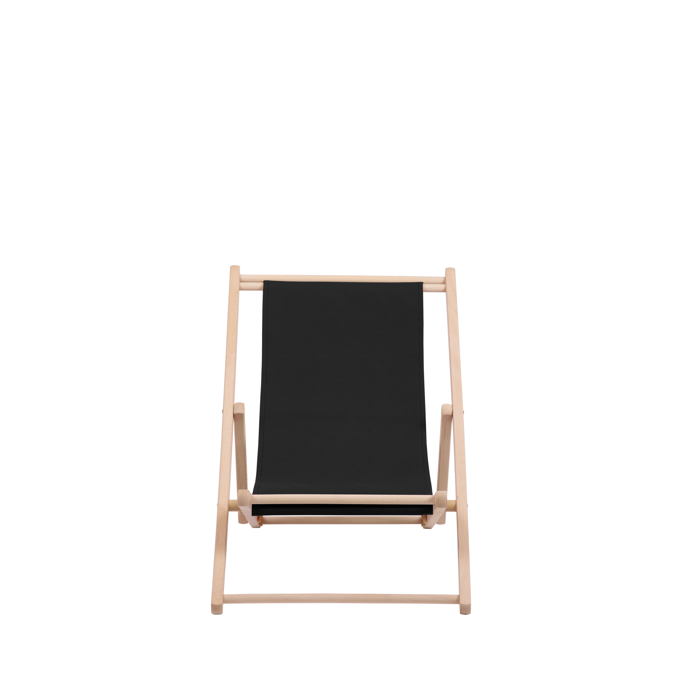 Liegestuhl Greta aus naturbelassenem Buchenholz mit schwarzem Bezug, Frontalansicht
#Mini | Liegefläche (Farbe)_schwarz