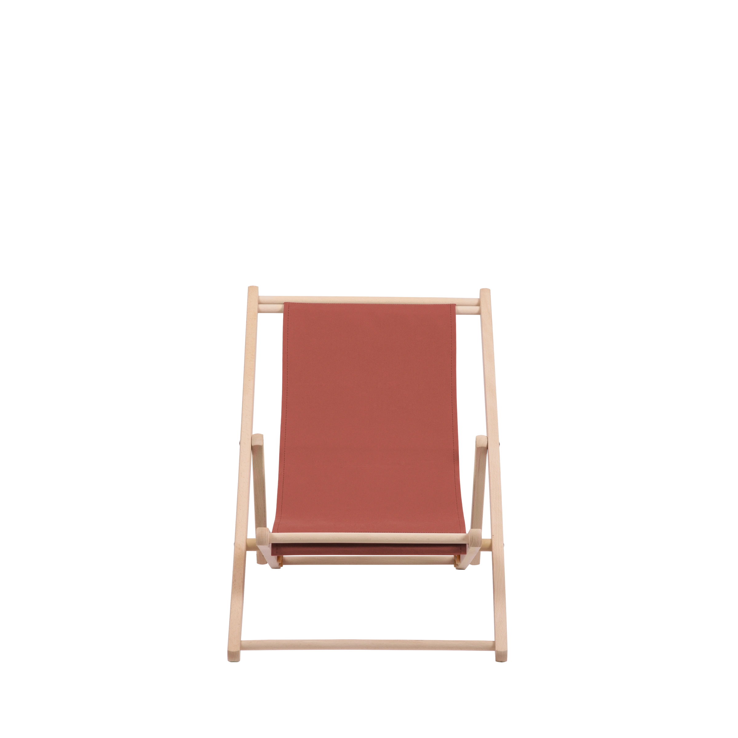 Liegestuhl Greta aus naturbelassenem Buchenholz mit Bezug in terracotta, Frontalansicht
#Mini | Liegefläche (Farbe)_terracotta