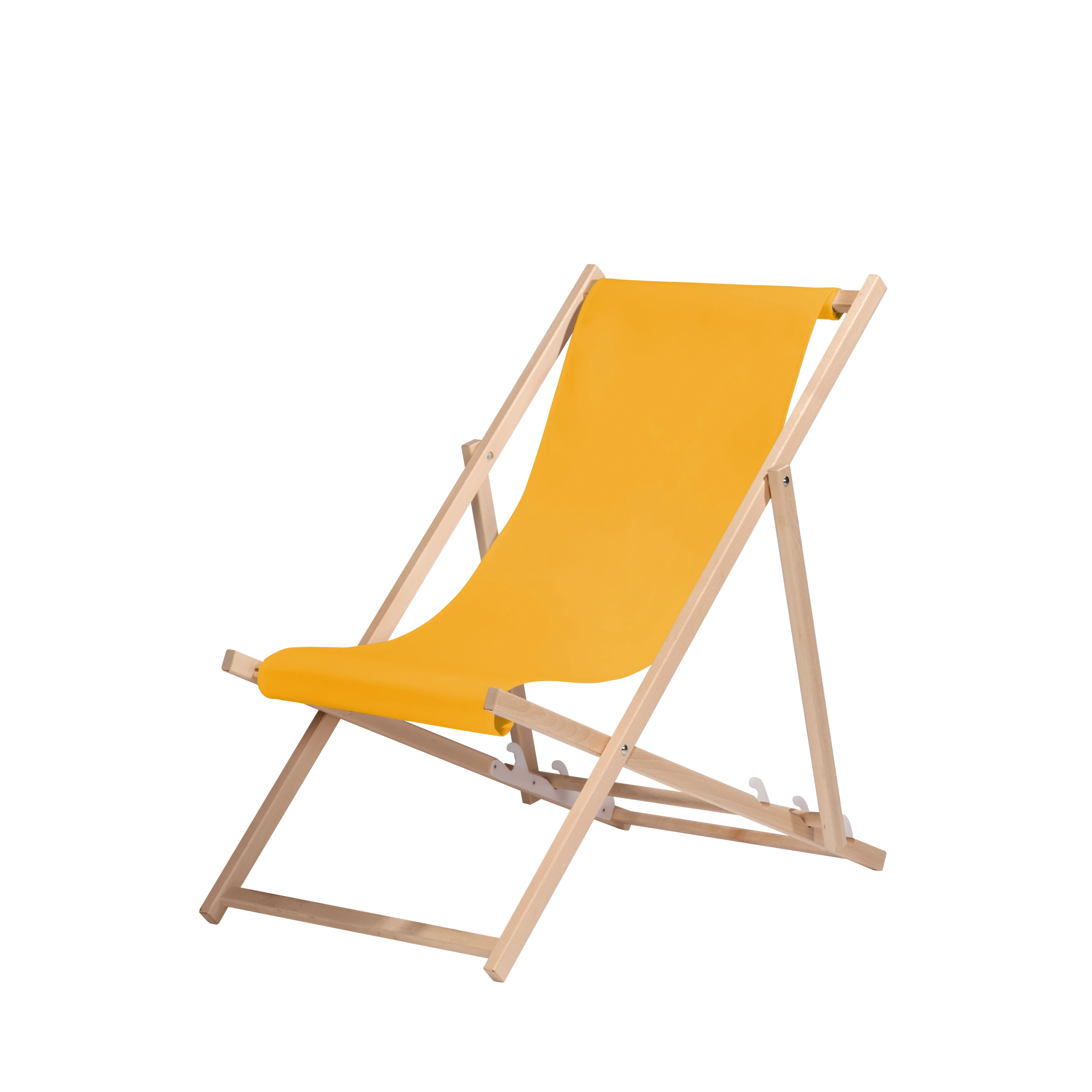 Liegestuhl Oliver aus naturbelassenem Buchenholz mit gelbem Bezug, Seitenansicht
#Oli | Liegefläche (Farbe)_Gelb Oliver