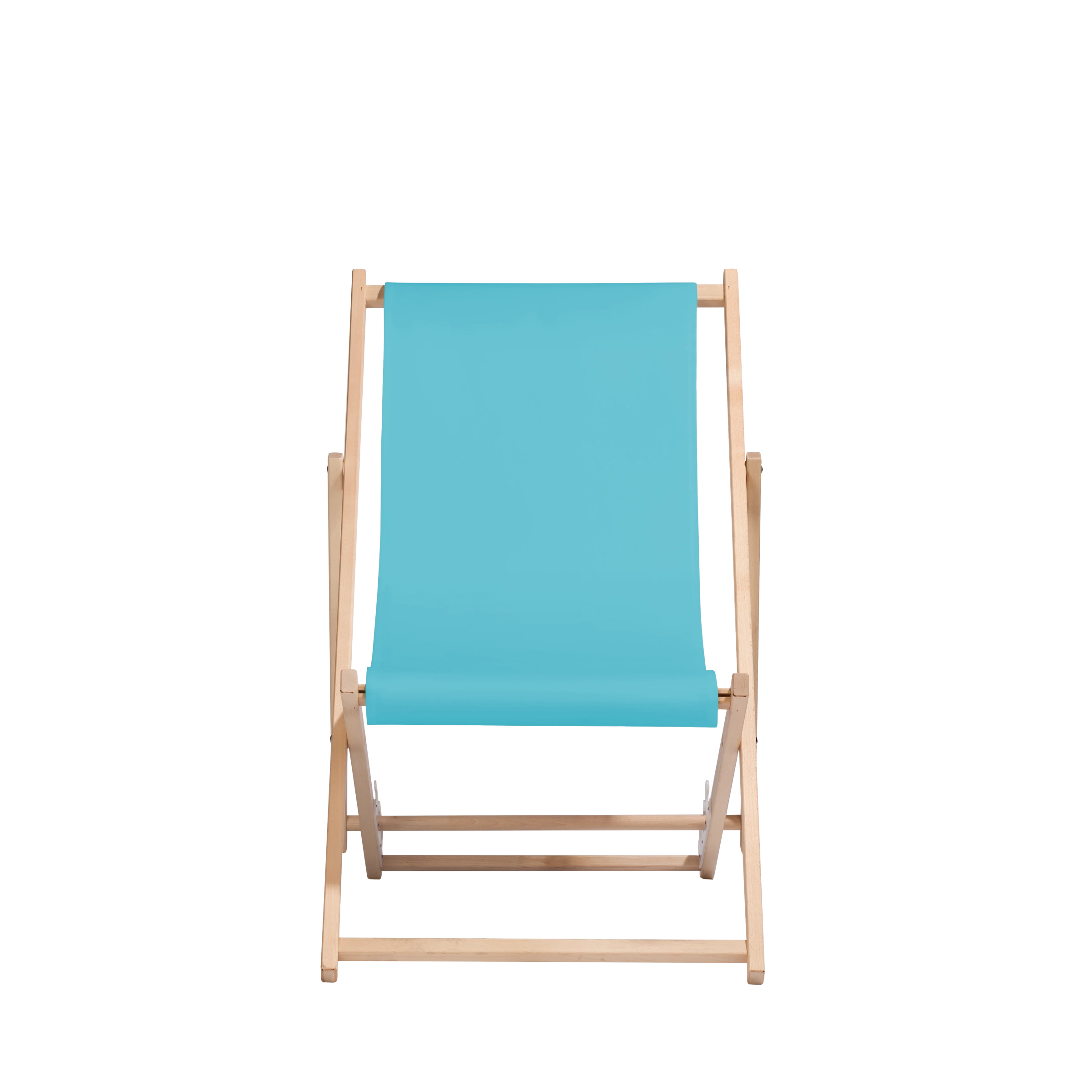 Liegestuhl Oliver aus naturbelassenem Buchenholz mit hellblauem Bezug, Frontalansicht
#Oli | Liegefläche (Farbe)_Hellblau Oliver