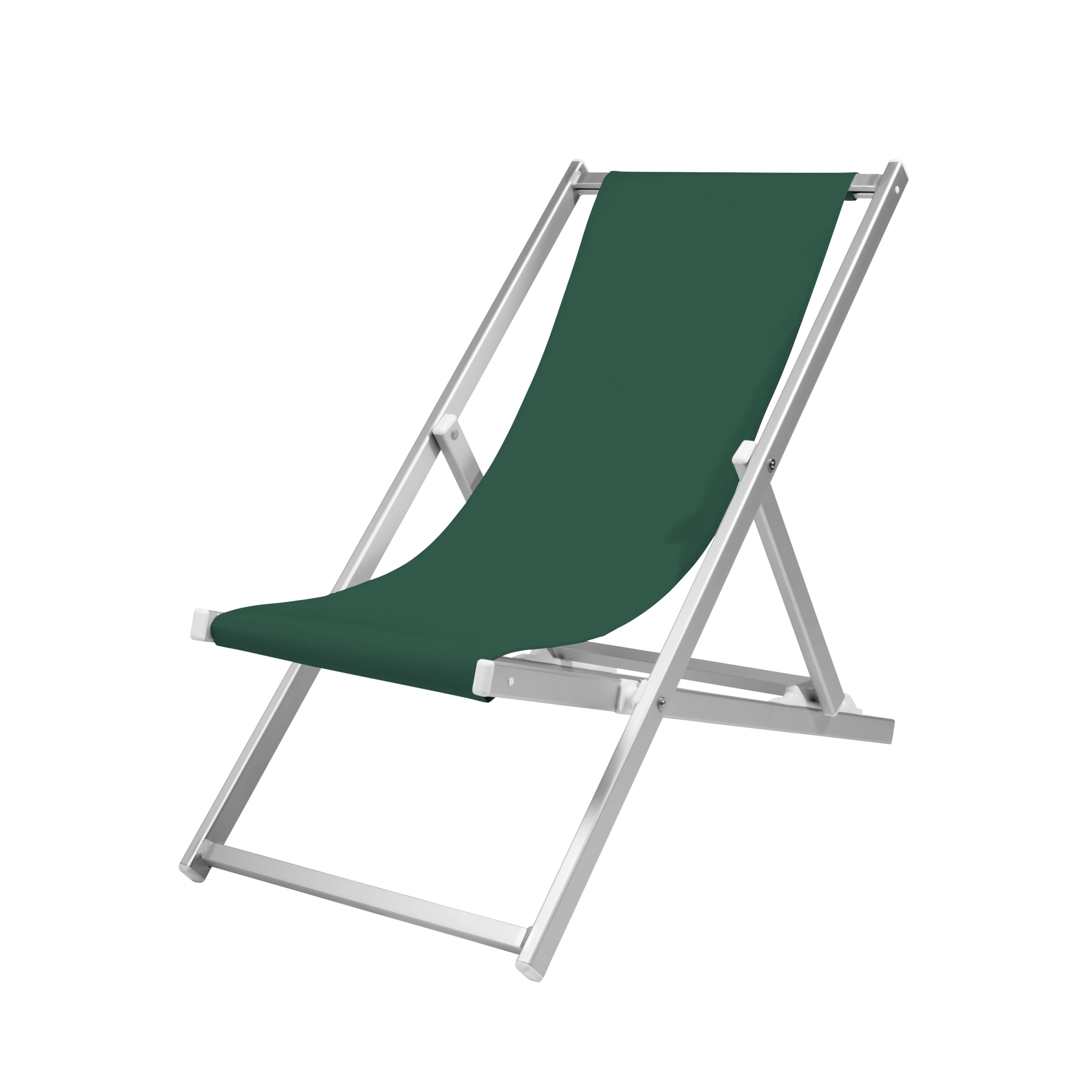 Liegestuhl Quentin aus silbernem Aluminium mit Bezug in dunkelgrün, Seitenansicht
#Alu | Liegefläche (Farbe)_dunkelgrün