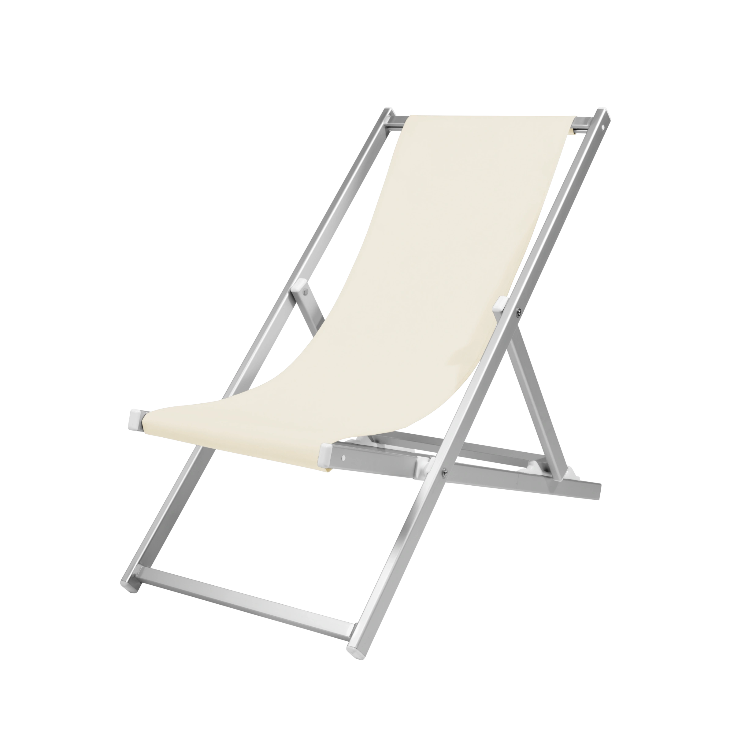 Liegestuhl Quentin aus silbernem Aluminium mit Bezug in natur, Seitenansicht
#Alu | Liegefläche (Farbe)_natur