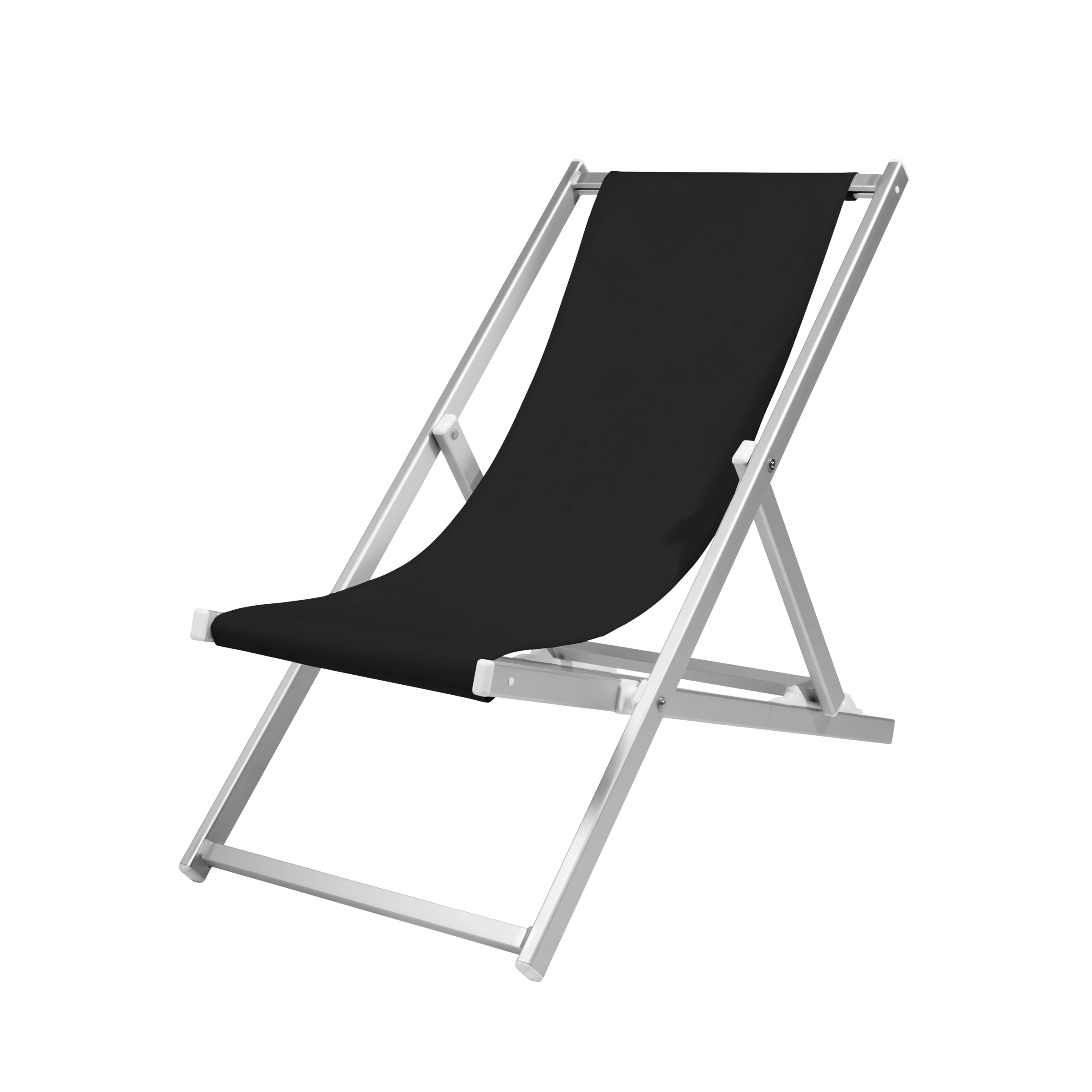 Liegestuhl Quentin aus silbernem Aluminium mit Bezug in schwarz, Seitenansicht
#Alu | Liegefläche (Farbe)_schwarz