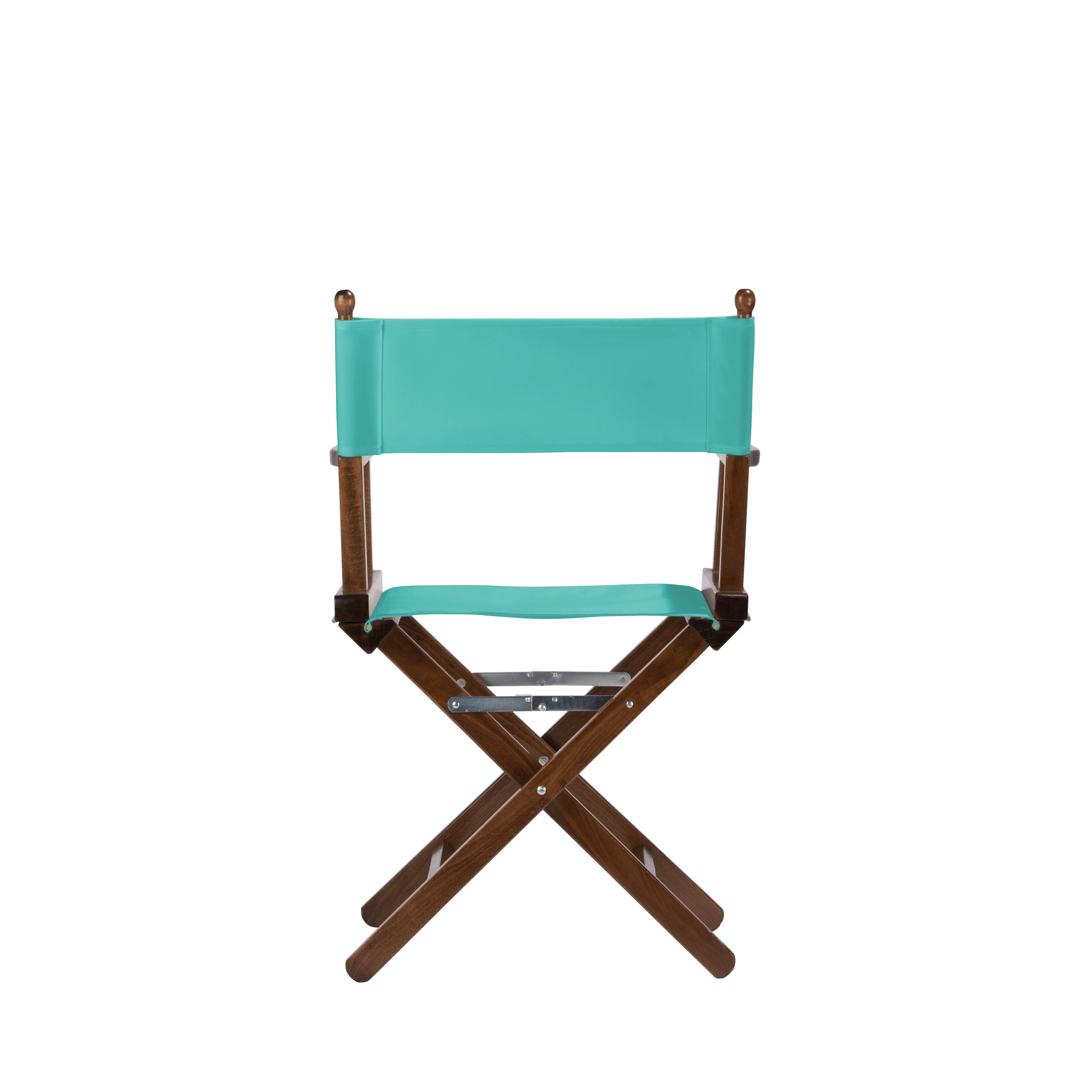 Regiestuhl Alfred aus braunem Buchenholz mit türkisem Bezug, Rückansicht
#Classic | Set (Farbe)_türkis