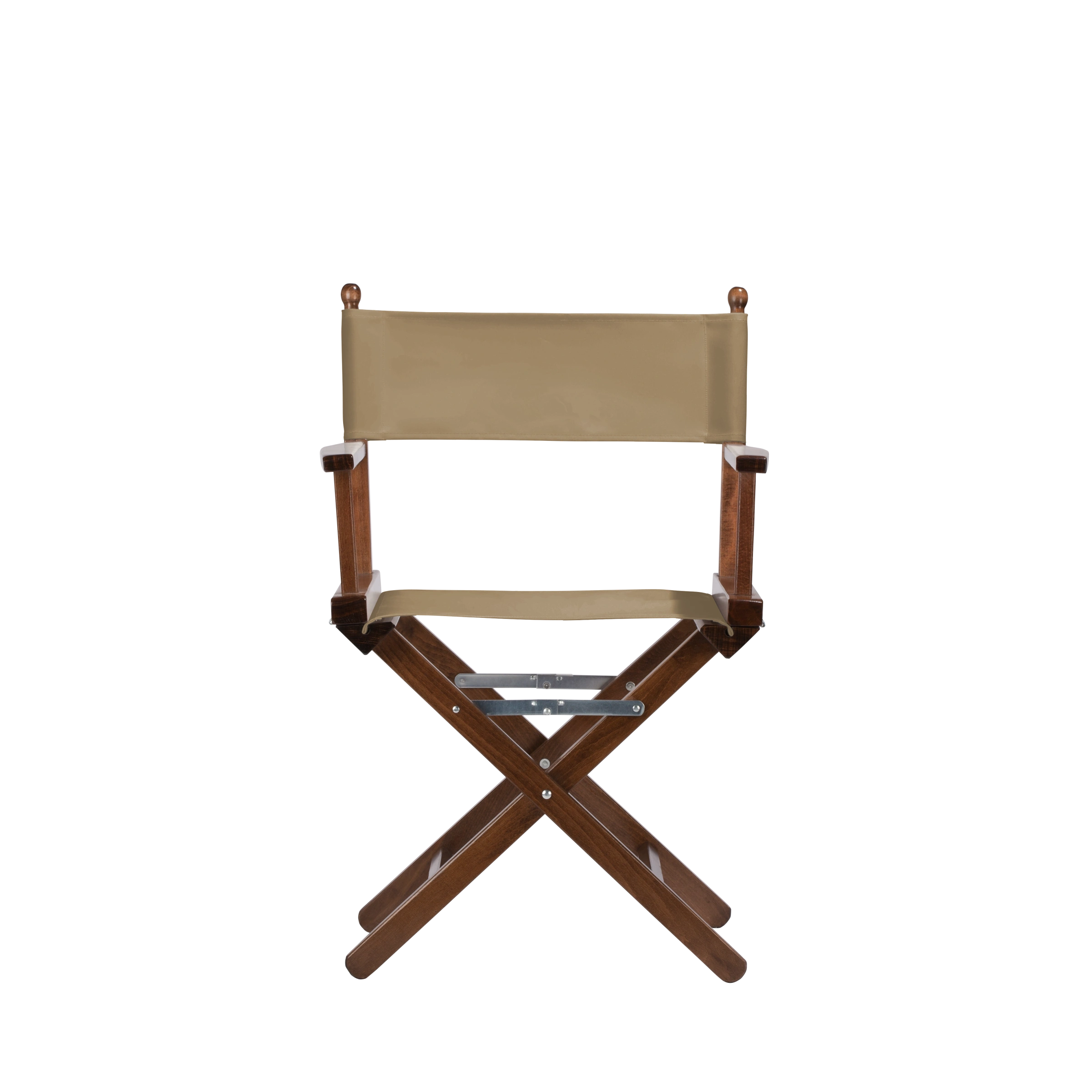 Regiestuhl Alfred aus braunem Buchenholz mit Bezug in grau-beige, Frontalansicht
#Classic | Set (Farbe)_grau-beige