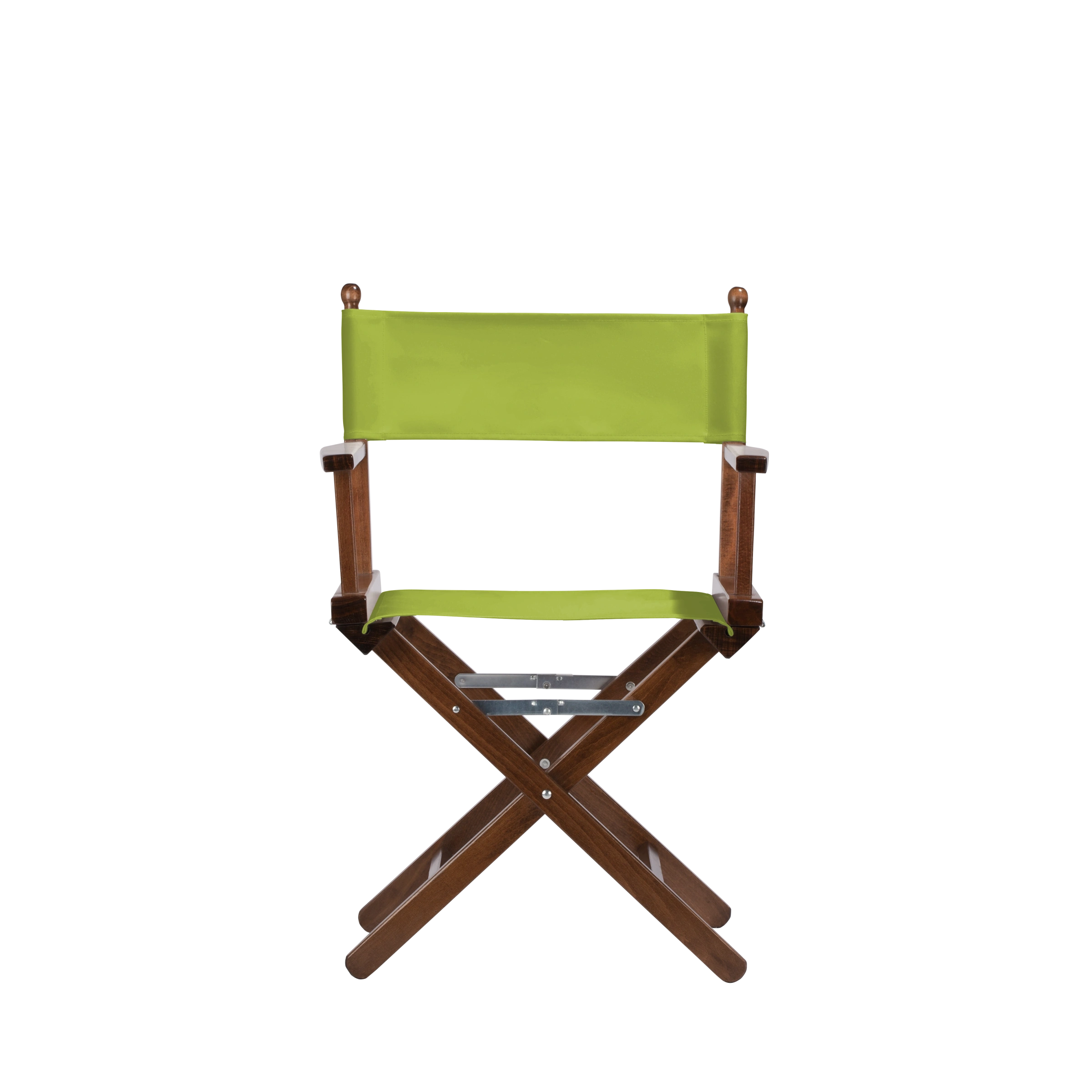 Regiestuhl Alfred aus braunem Buchenholz mit hellgrünem Bezug, Frontalansicht
#Classic | Set (Farbe)_hellgrün