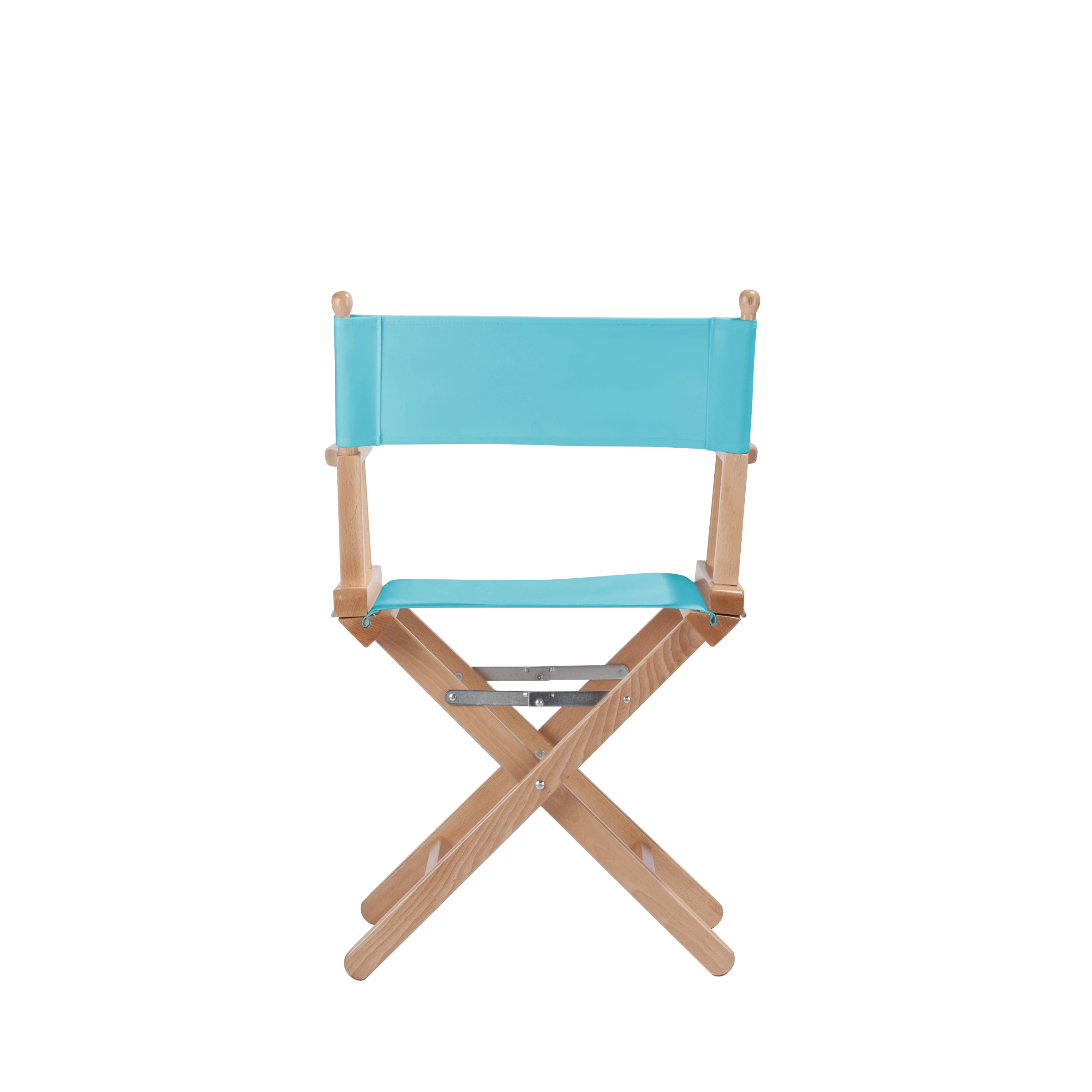 Regiestuhl Alfred aus naturfarbenem Buchenholz mit hellblauem Bezug, Rückansicht
#Classic | Set (Farbe)_hellblau