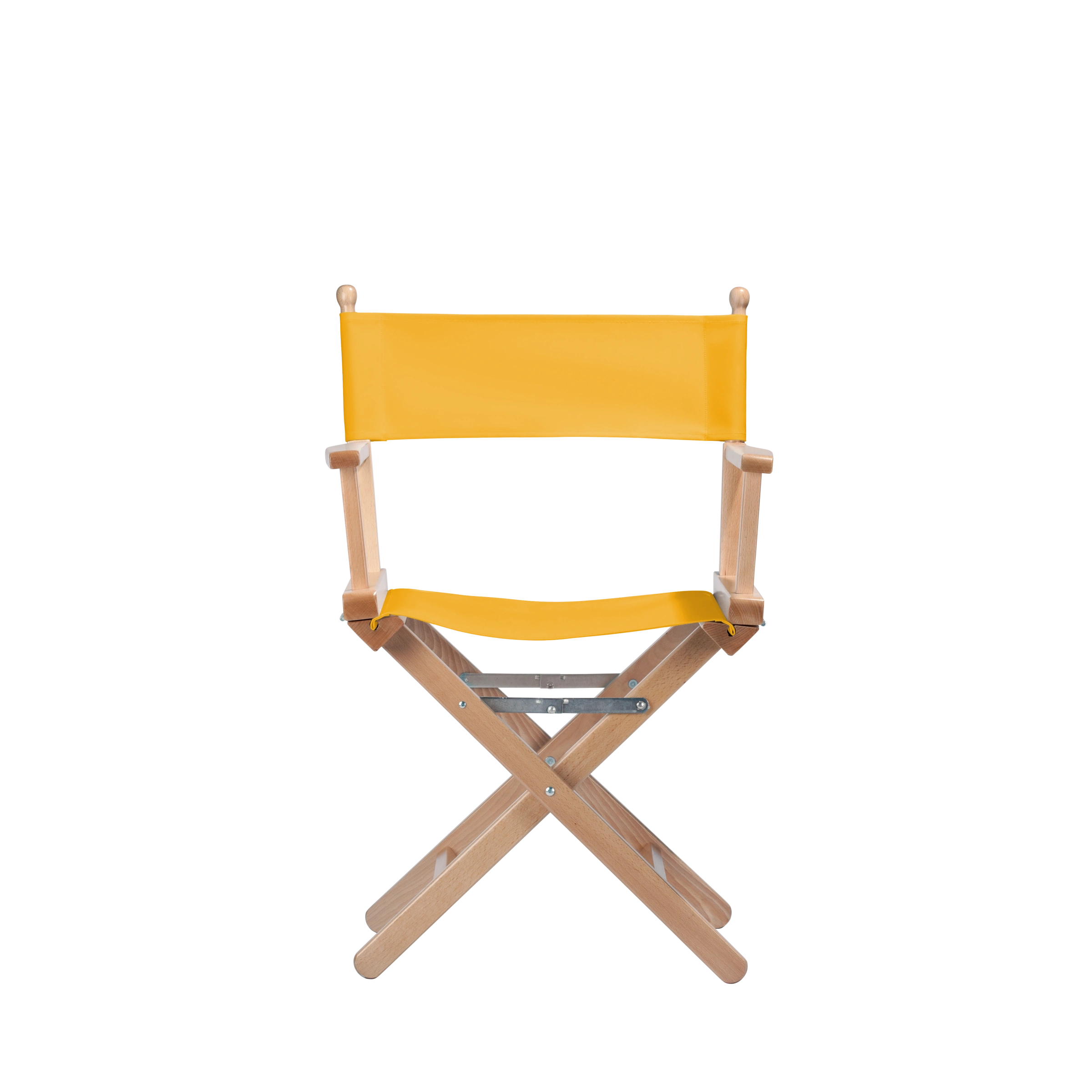 Regiestuhl Alfred aus naturfarbenem Buchenholz mit gelbem Bezug, Frontalansicht
#Classic | Set (Farbe)_gelb