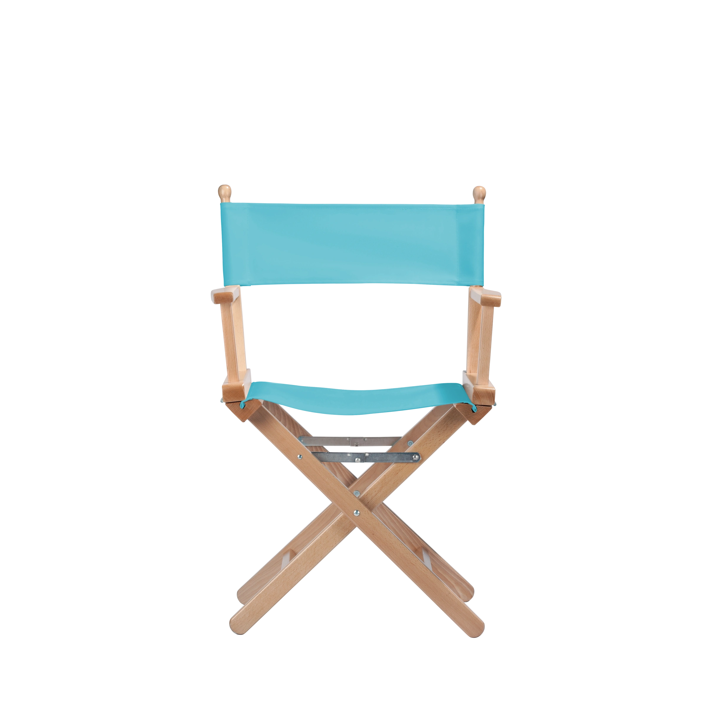 Regiestuhl Alfred aus naturfarbenem Buchenholz mit hellblauem Bezug, Frontalansicht
#Classic | Set (Farbe)_hellblau