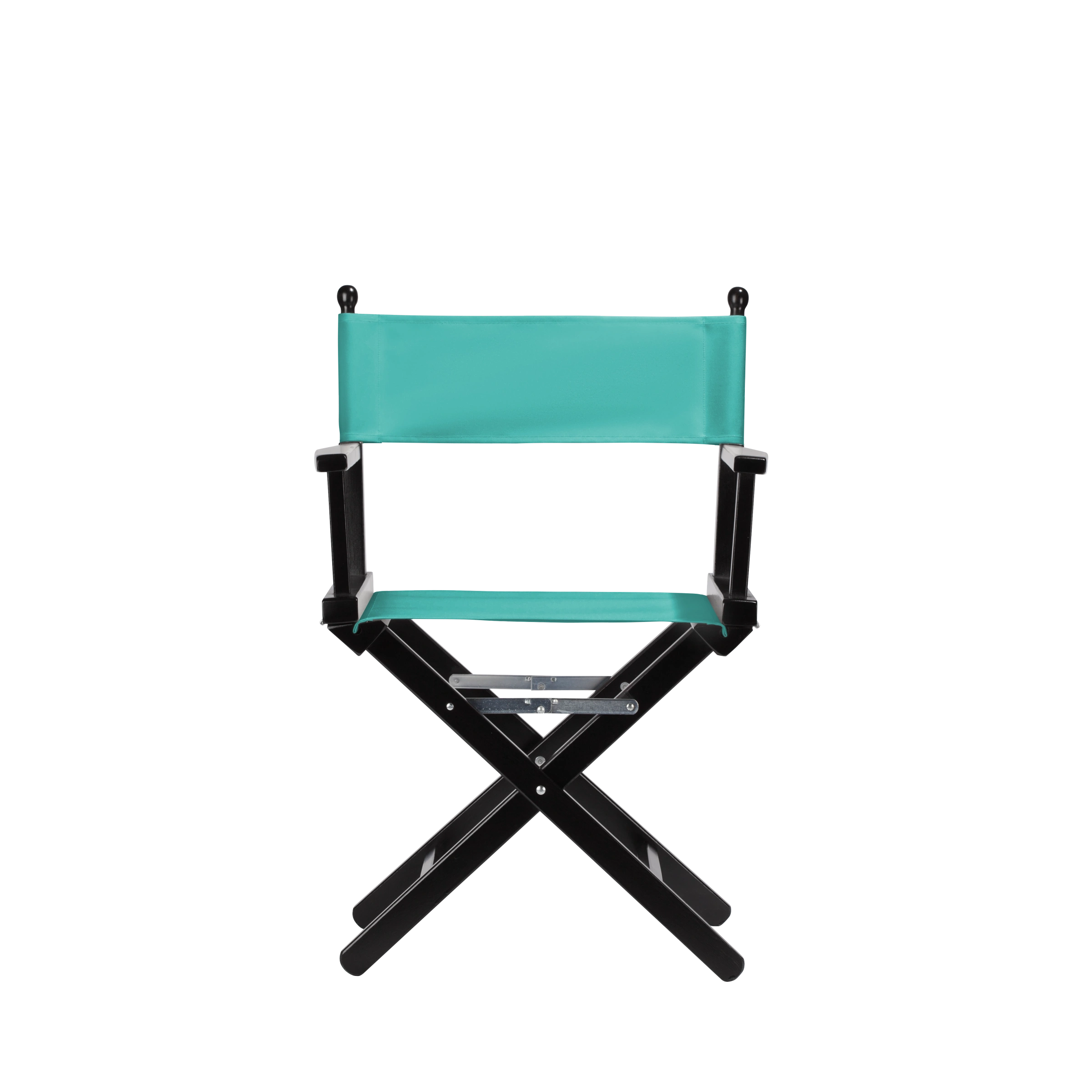 Regiestuhl Alfred aus schwarzem Buchenholz mit türkisem Bezug, Frontalansicht
#Classic | Set (Farbe)_türkis