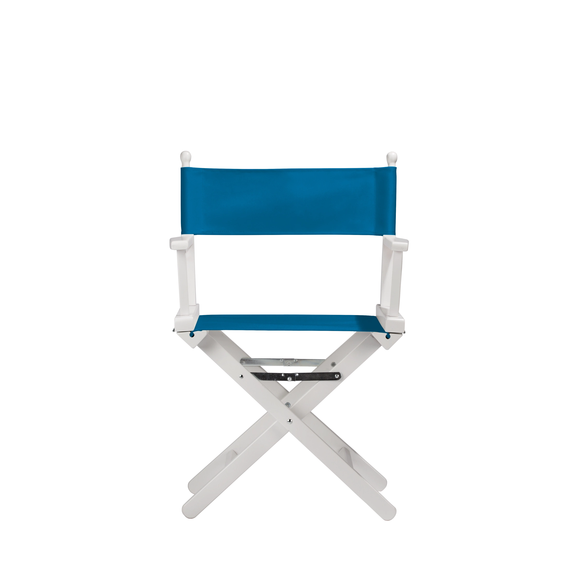 Regiestuhl Alfred aus weißem Buchenholz mit blauem Bezug, Frontalansicht
#Classic | Set (Farbe)_blau