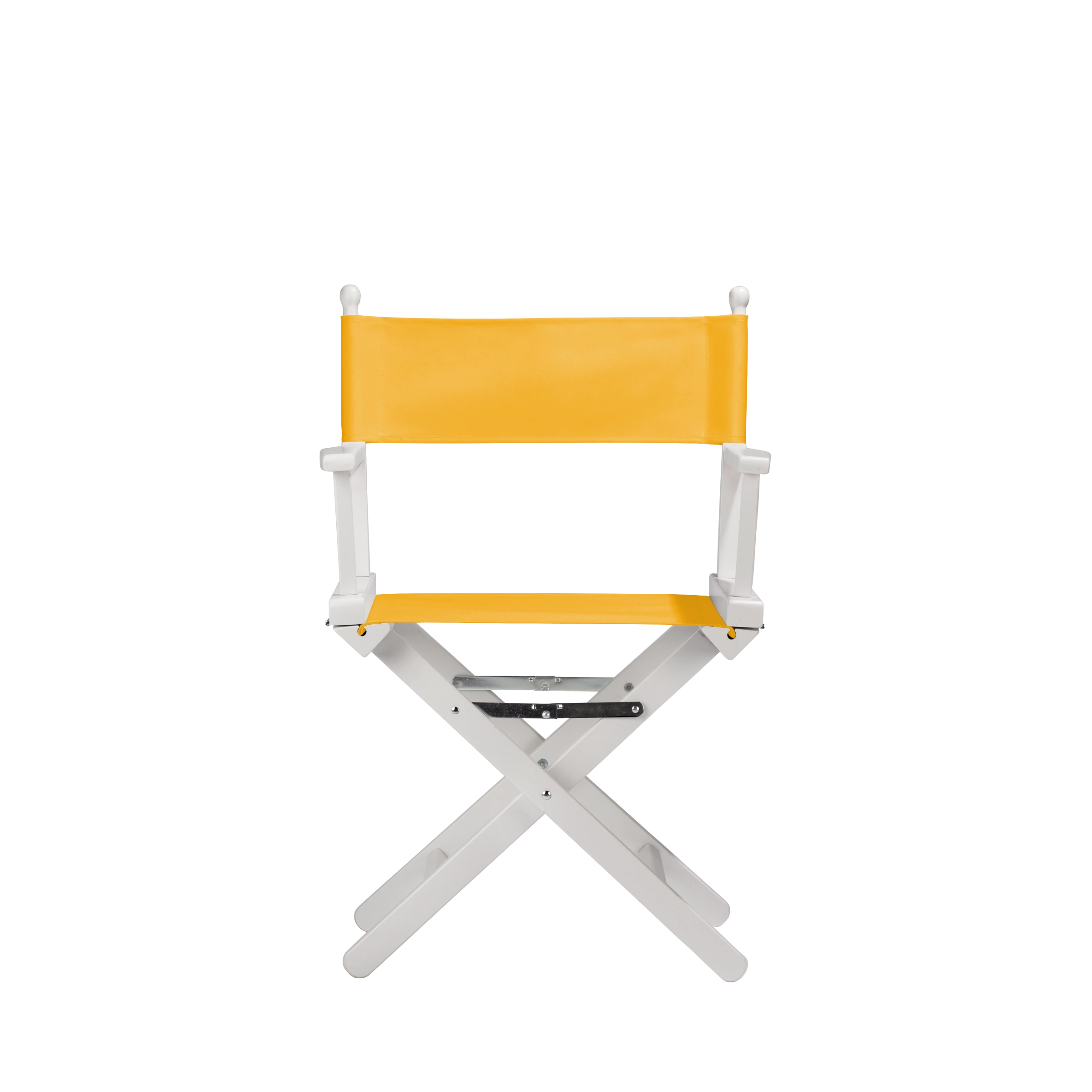Regiestuhl Alfred aus weißem Buchenholz mit gelbem Bezug, Frontalansicht
#Classic | Set (Farbe)_gelb