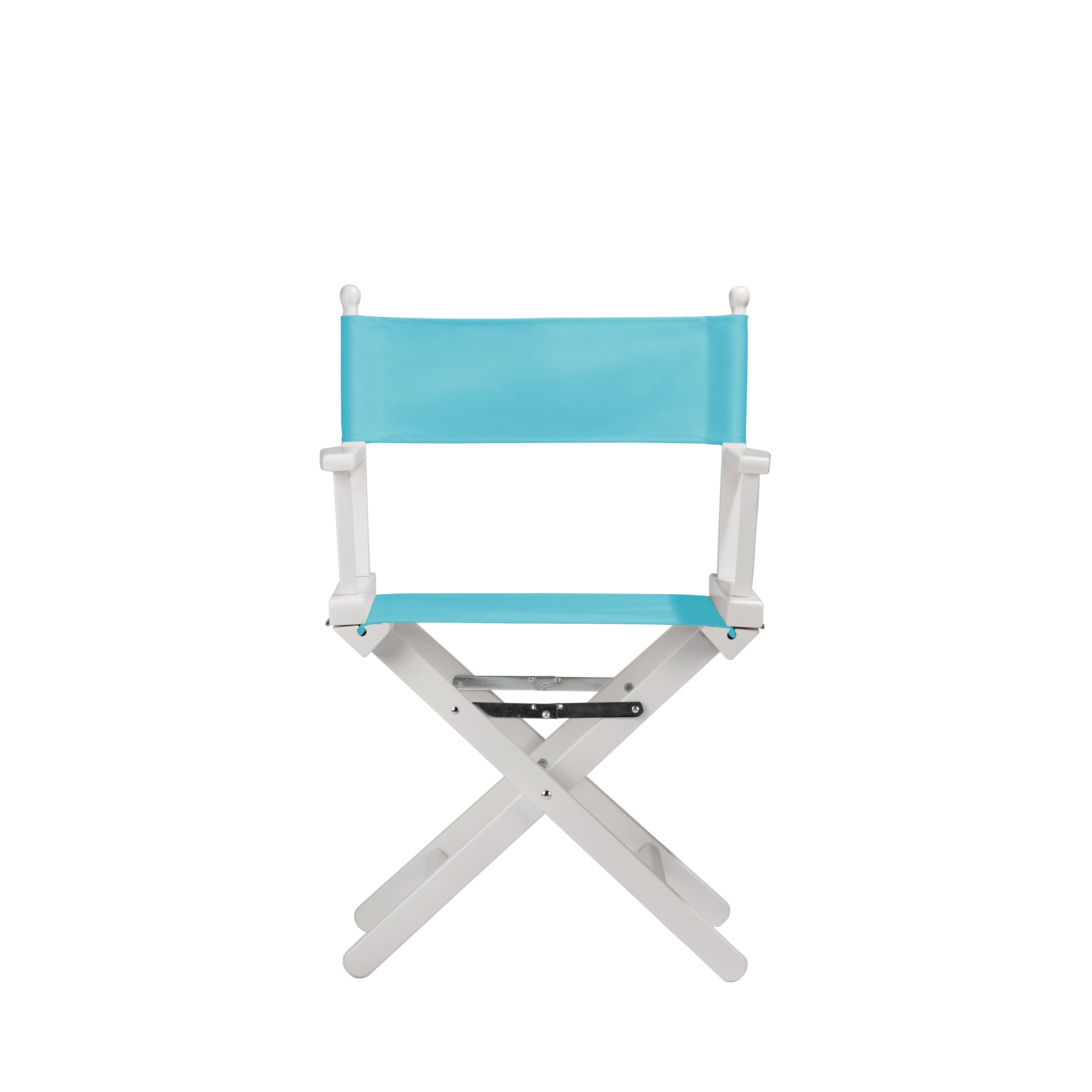 Regiestuhl Alfred aus weißem Buchenholz mit hellblauem Bezug, Frontalansicht
#Classic | Set (Farbe)_hellblau