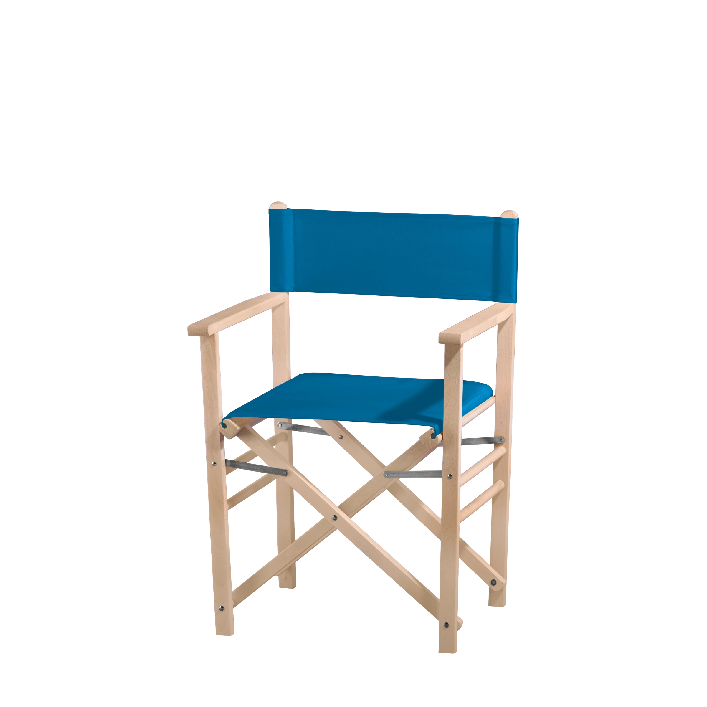 Regiestuhl Billy aus naturbelassenem Buchenholz mit blauem Bezug, Seitenansicht
#Classic | Set (Farbe)_blau