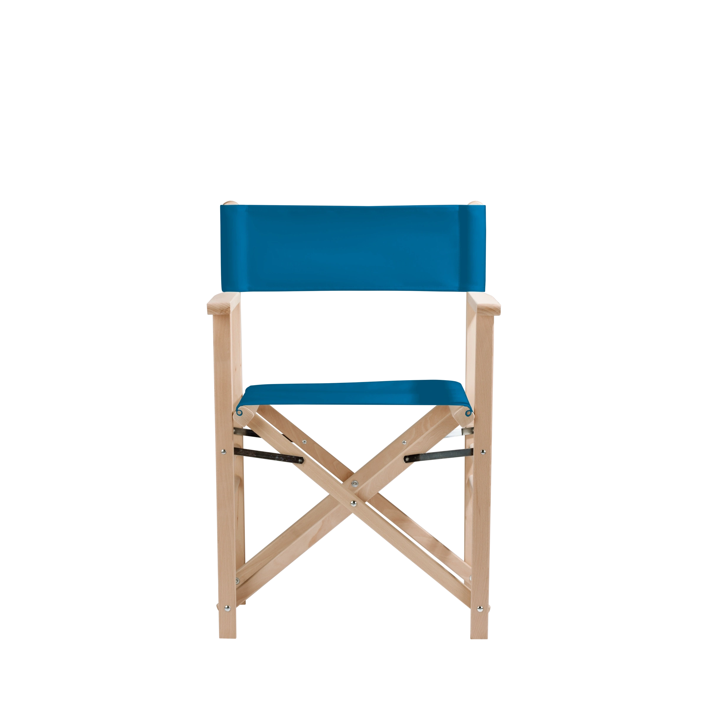 Regiestuhl Billy aus naturbelassenem Buchenholz mit blauem Bezug, Frontalansicht
#Classic | Set (Farbe)_blau