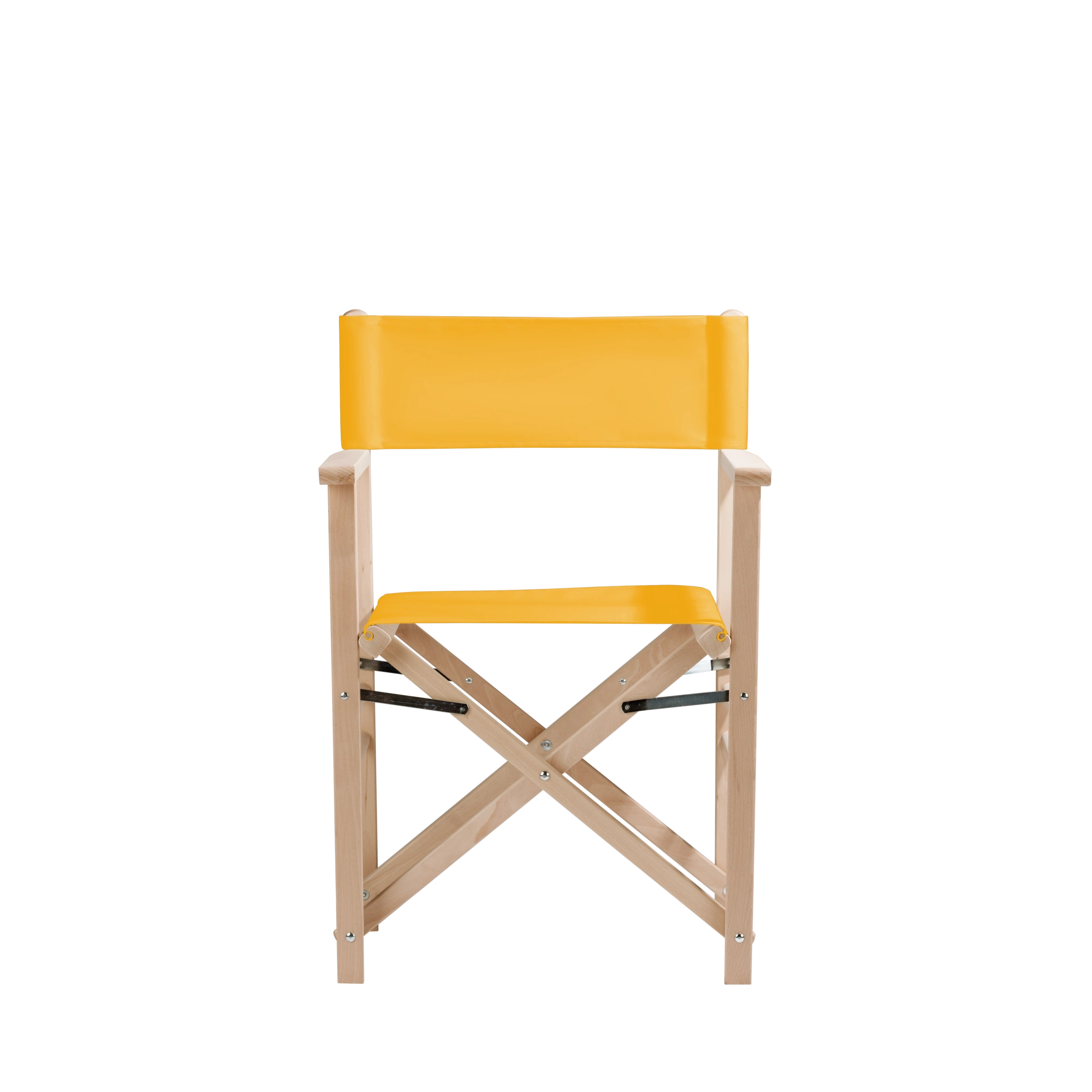 Regiestuhl Billy aus naturbelassenem Buchenholz mit gelbem Bezug, Frontalansicht
#Classic | Set (Farbe)_gelb