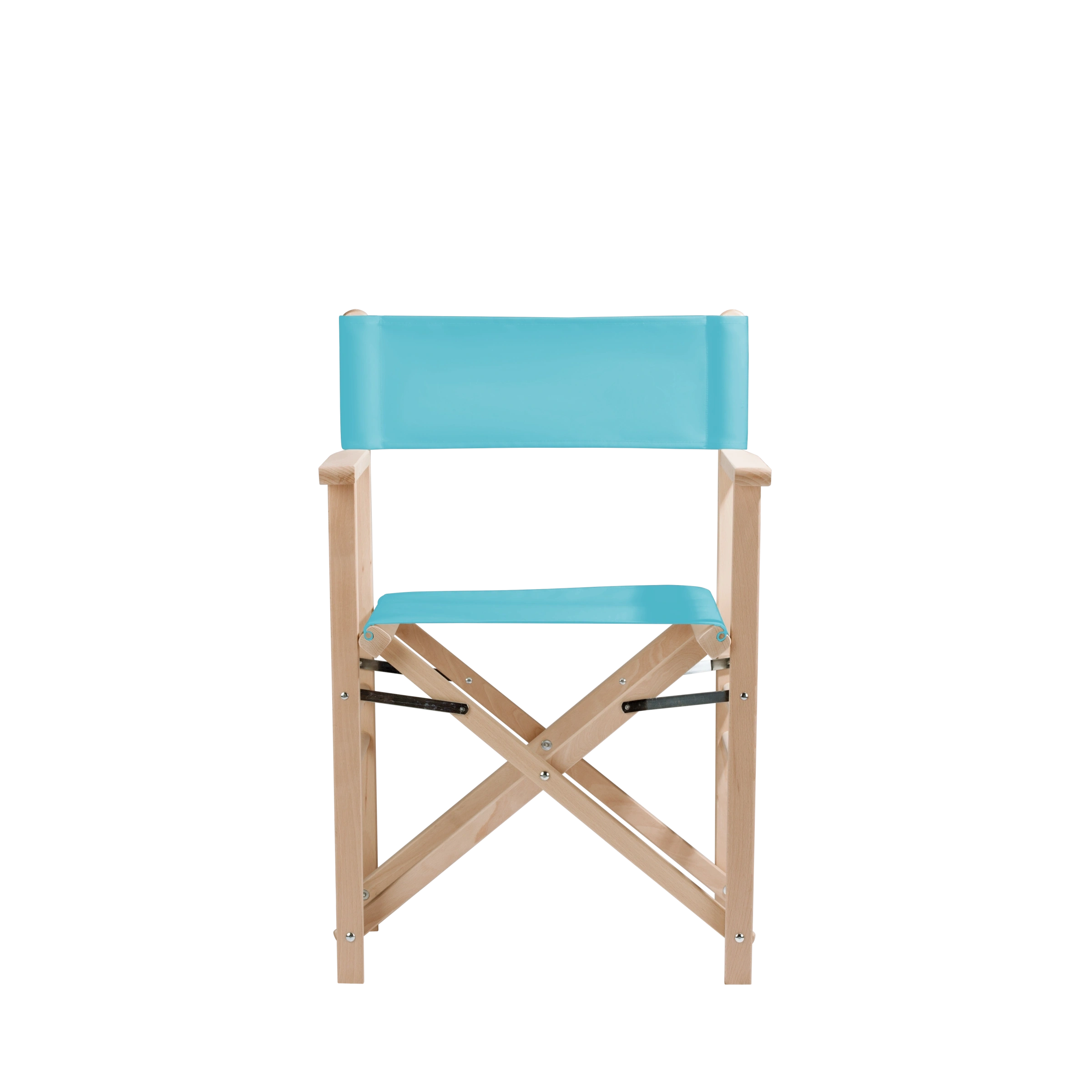 Regiestuhl Billy aus naturbelassenem Buchenholz mit hellblauem Bezug, Frontalansicht
#Classic | Set (Farbe)_hellblau