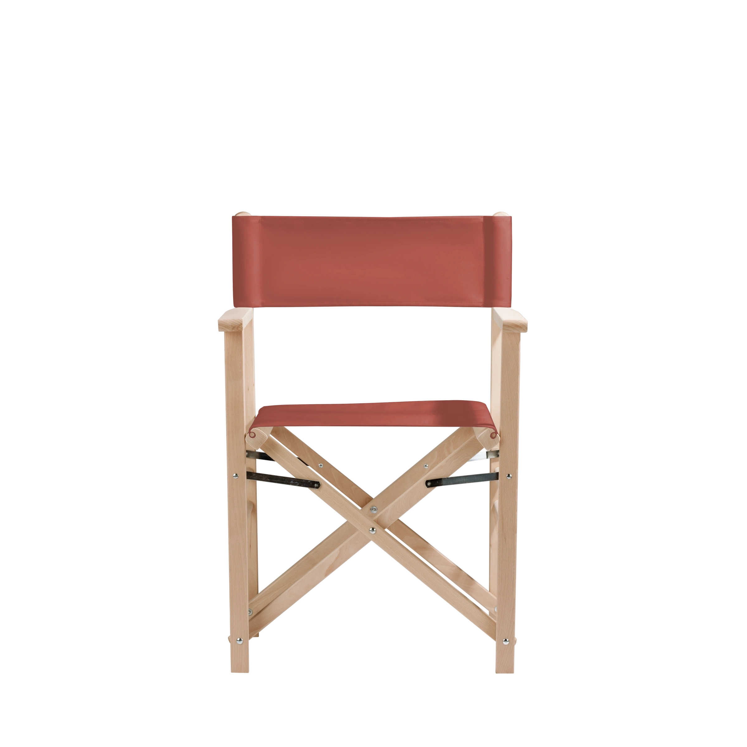 Regiestuhl Billy aus naturbelassenem Buchenholz mit Bezug in terracotta, Frontalansicht
#Classic | Set (Farbe)_terracotta