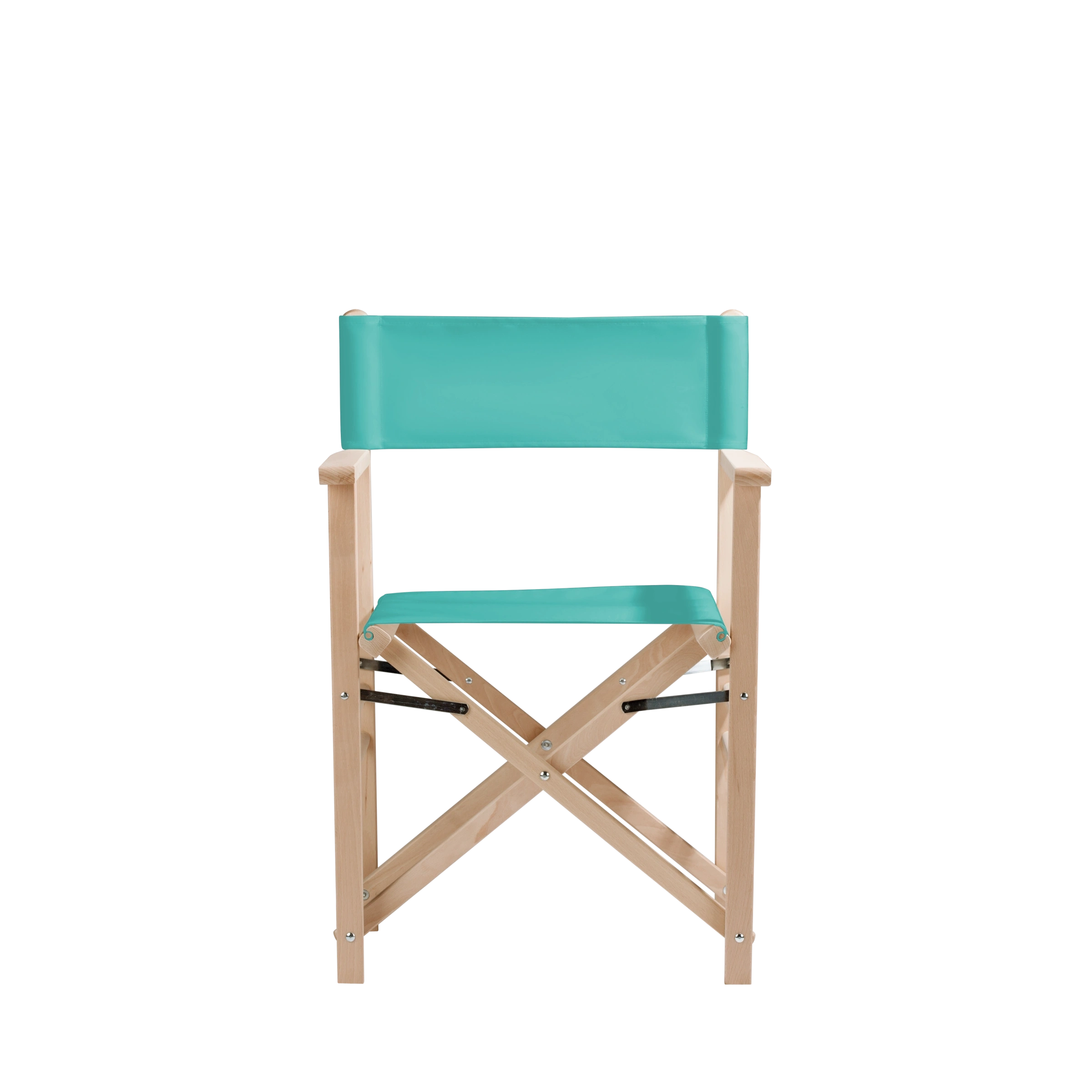 Regiestuhl Billy aus naturbelassenem Buchenholz mit türkisem Bezug, Frontalansicht
#Classic | Set (Farbe)_türkis
