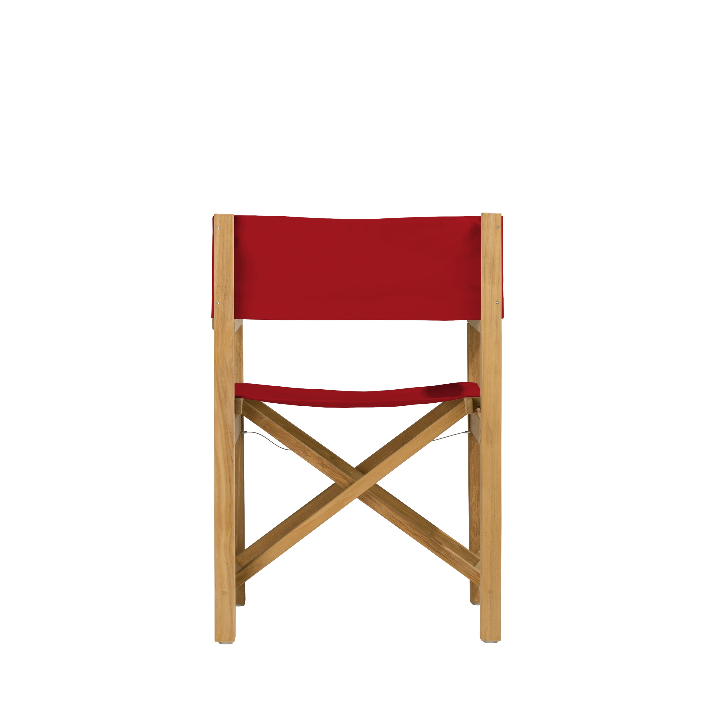 Regiestuhl Cabin aus Teakholz mit Bezug in kirschrot, Rückansicht #stofffarbe_Weishäupl Kirschrot