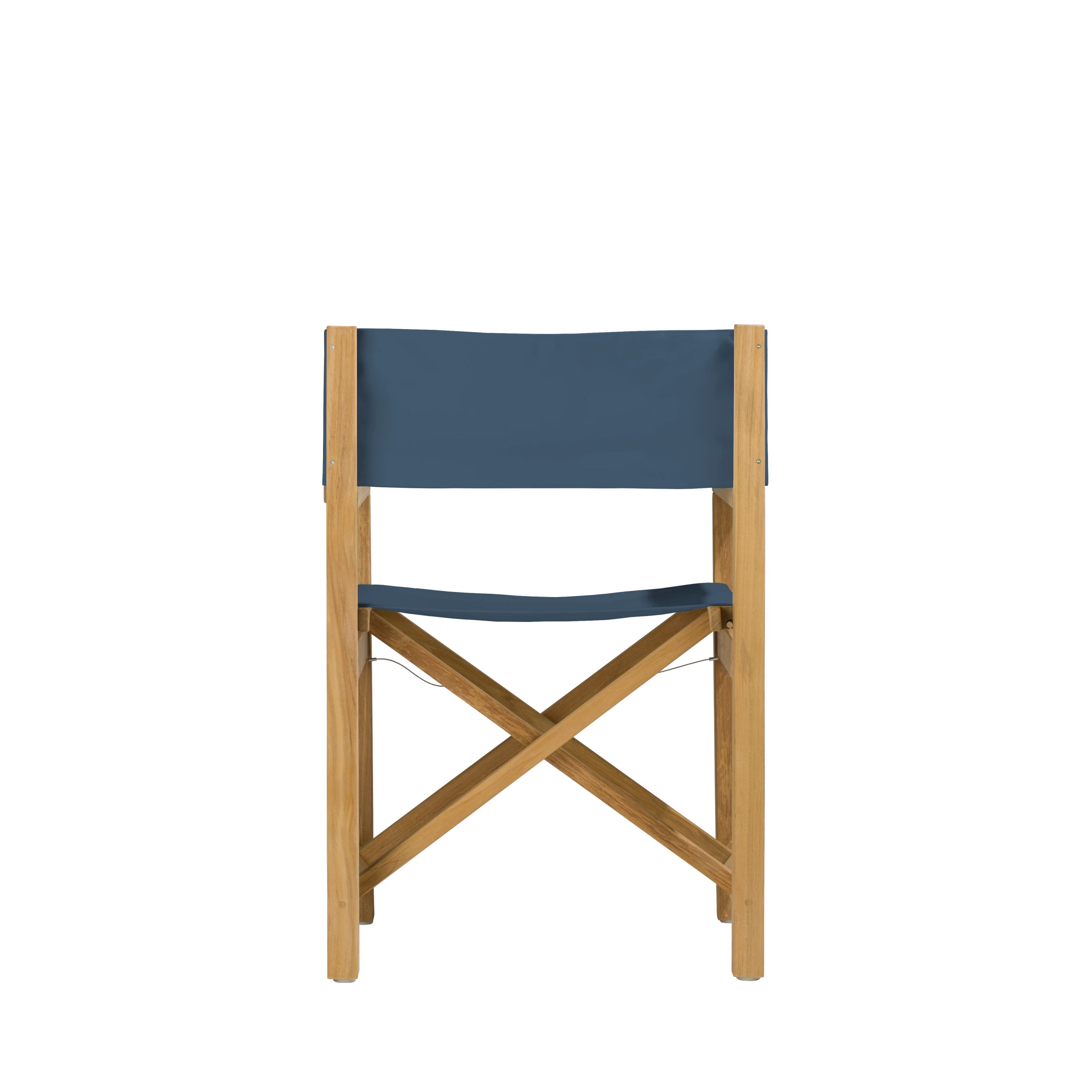 Regiestuhl Cabin aus Teakholz mit Bezug in taubenblau, Rückansicht #stofffarbe_Weishäupl Taubenblau
