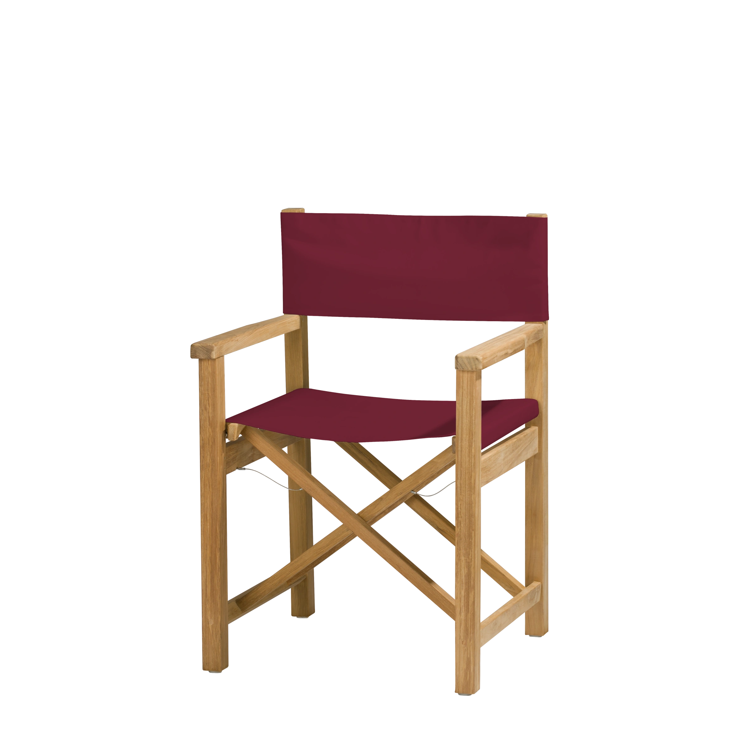 Regiestuhl Cabin aus Teakholz mit Bezug in bordeaux, Seitenansicht #stofffarbe_Weishäupl Bordeaux