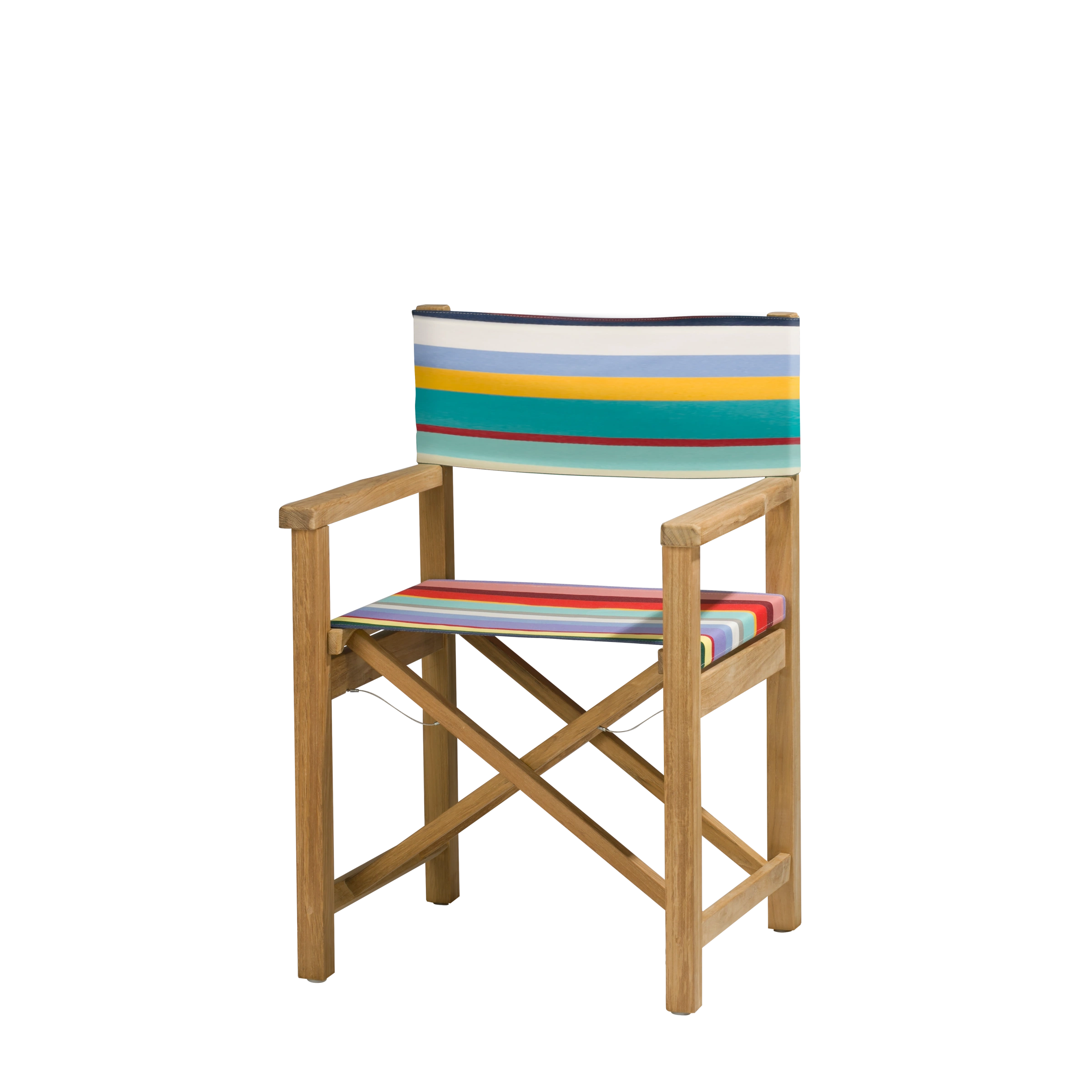 Regiestuhl Cabin aus Teakholz mit Bezug in multicolor, Seitenansicht
#stofffarbe_Weishäupl Multicolor