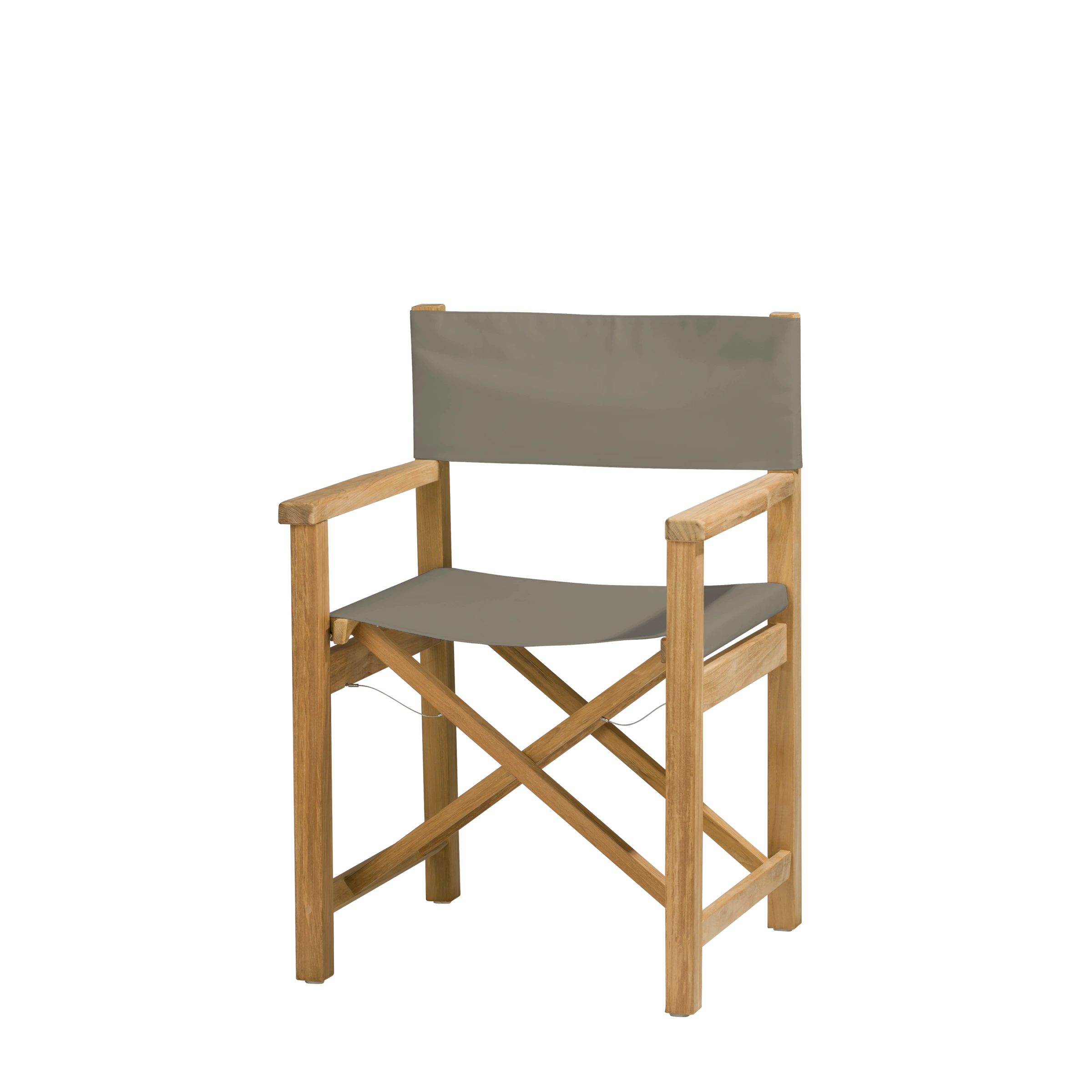 Regiestuhl Cabin aus Teakholz mit Bezug in taupe, Seitenansicht #stofffarbe_Weishäupl Taupe