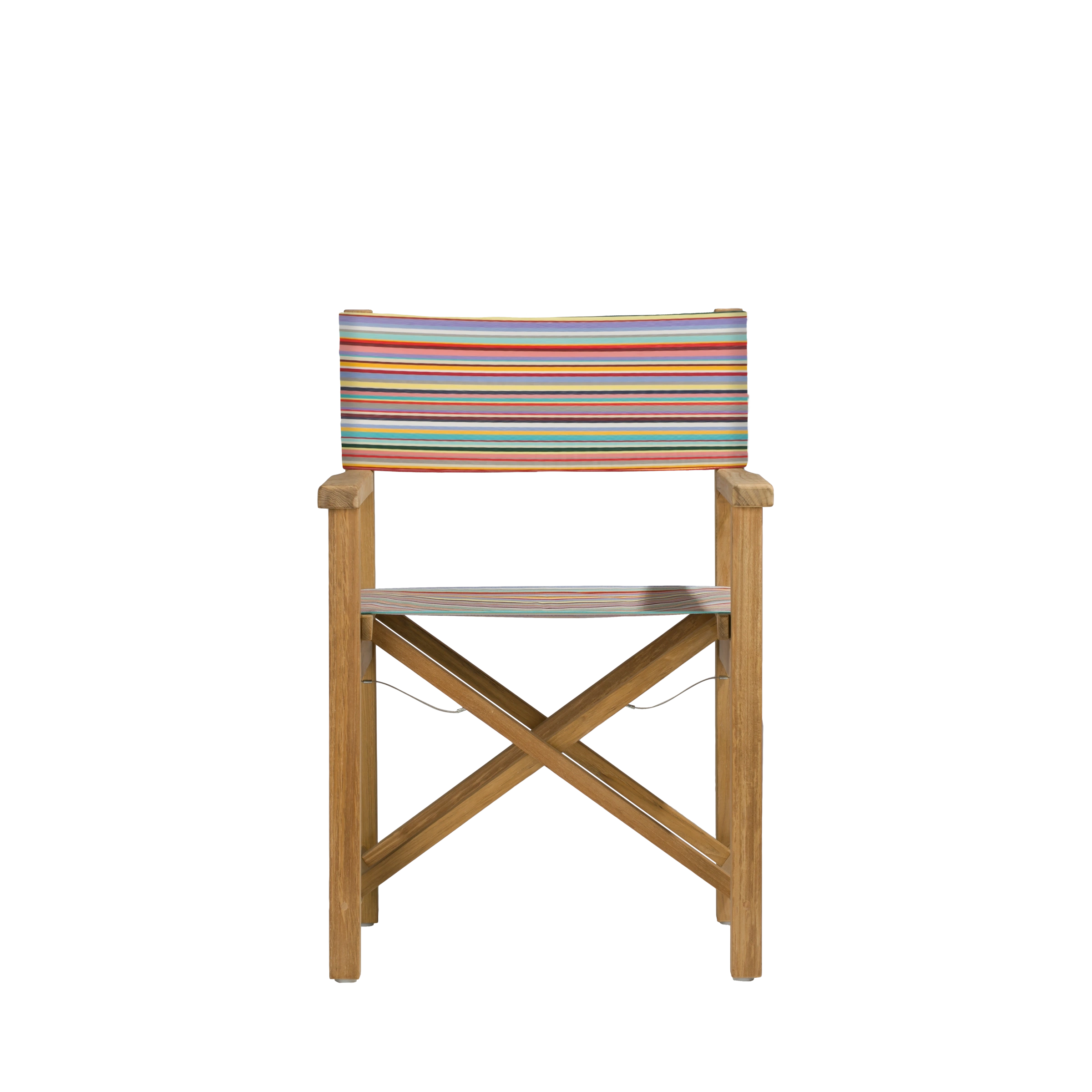 Regiestuhl Cabin aus Teakholz mit Bezug in multicolor mini, Frontalansicht
#stofffarbe_Weishäupl Multicolor Mini