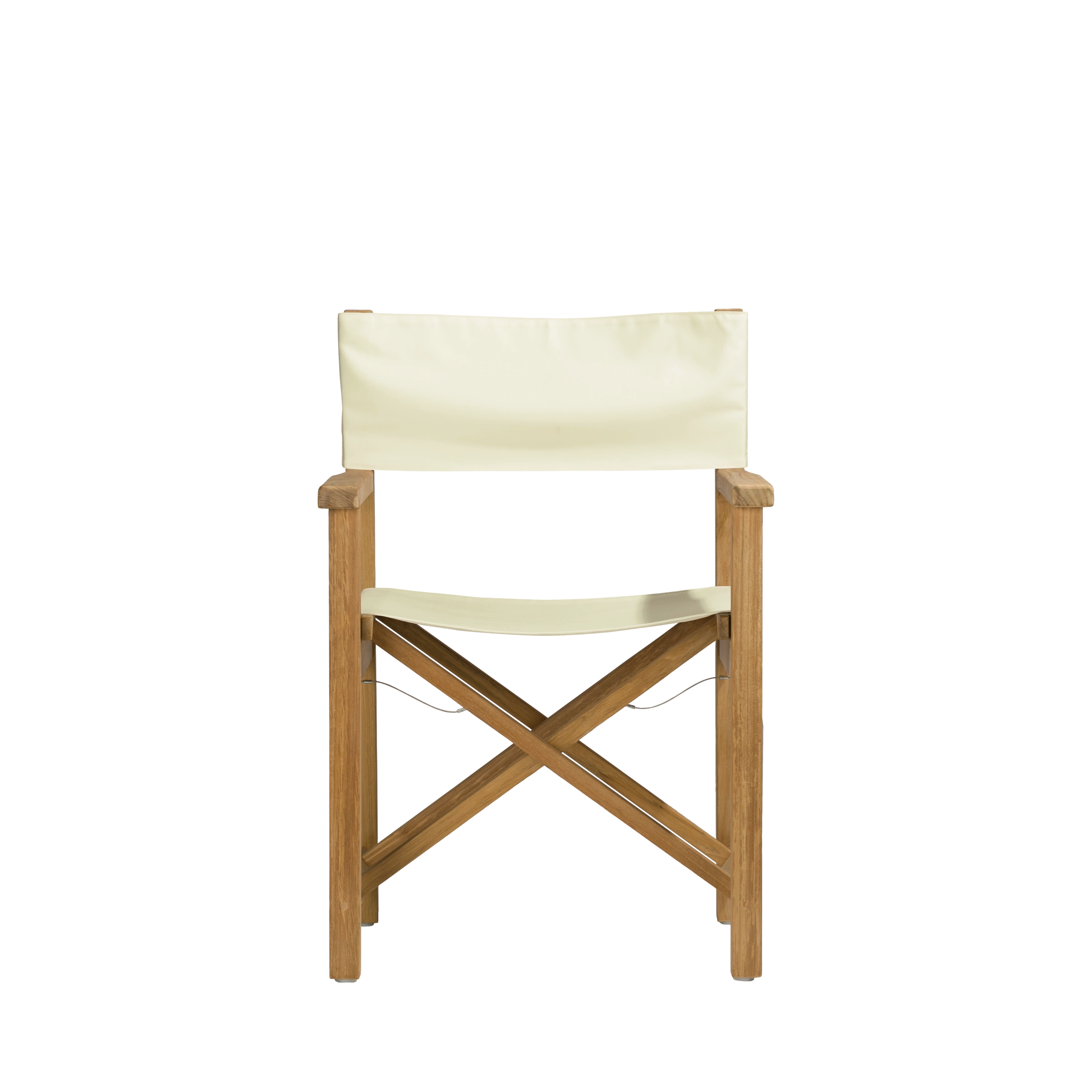 Regiestuhl Cabin aus Teakholz mit Bezug in natur, Frontalansicht #stofffarbe_Weishäupl Natur