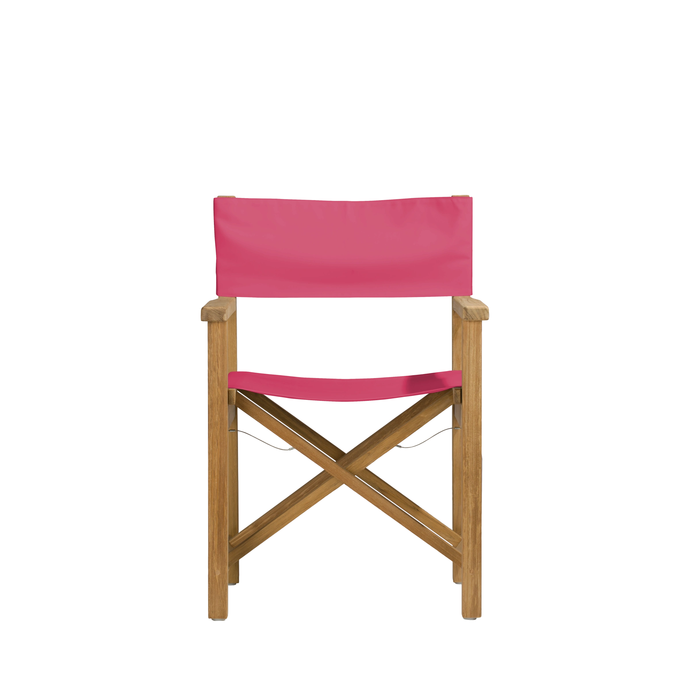Regiestuhl Cabin aus Teakholz mit pinkem Bezug, Frontalansicht #stofffarbe_Weishäupl Pink