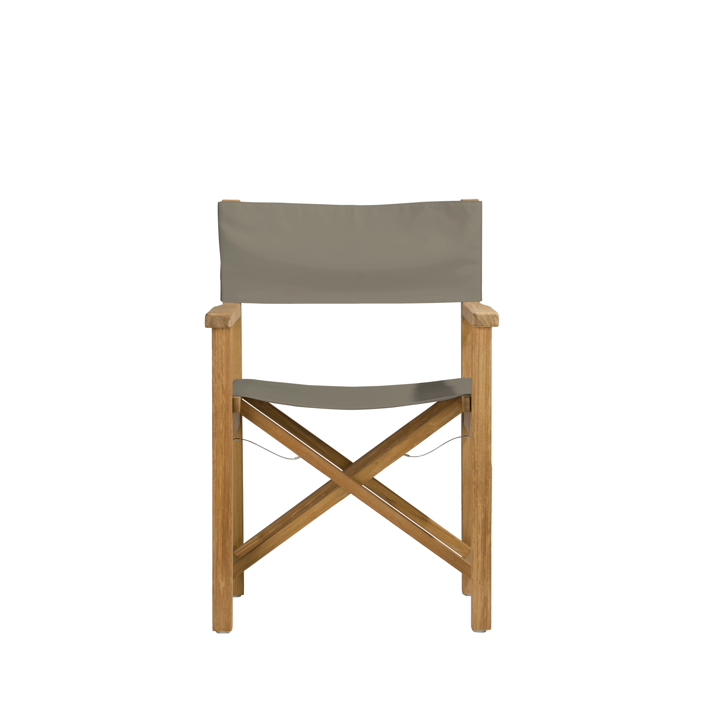 Regiestuhl Cabin aus Teakholz mit Bezug in taupe, Frontalansicht #stofffarbe_Weishäupl Taupe