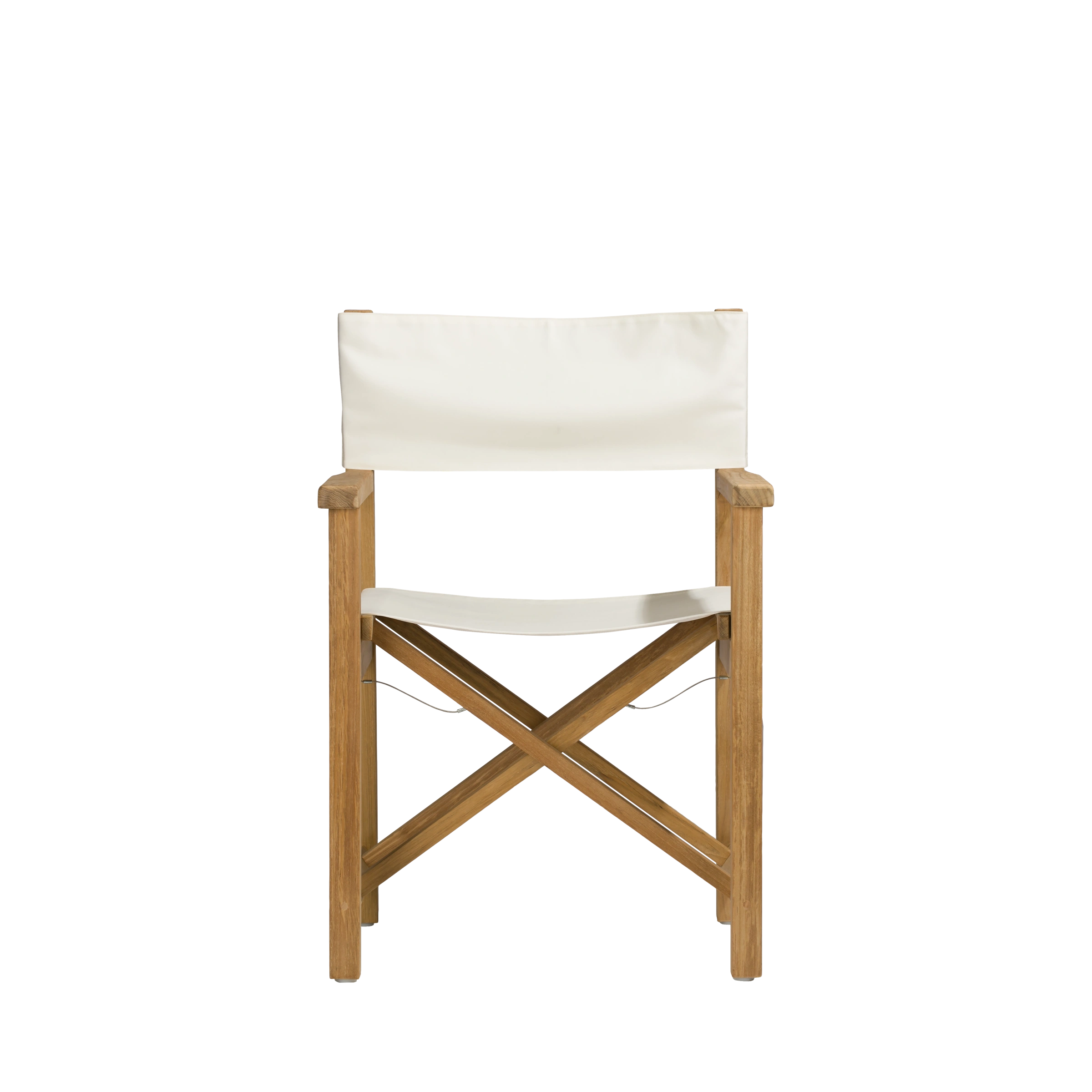 Regiestuhl Cabin aus Teakholz mit weißem Bezug, Frontalansicht
#stofffarbe_Weishäupl White