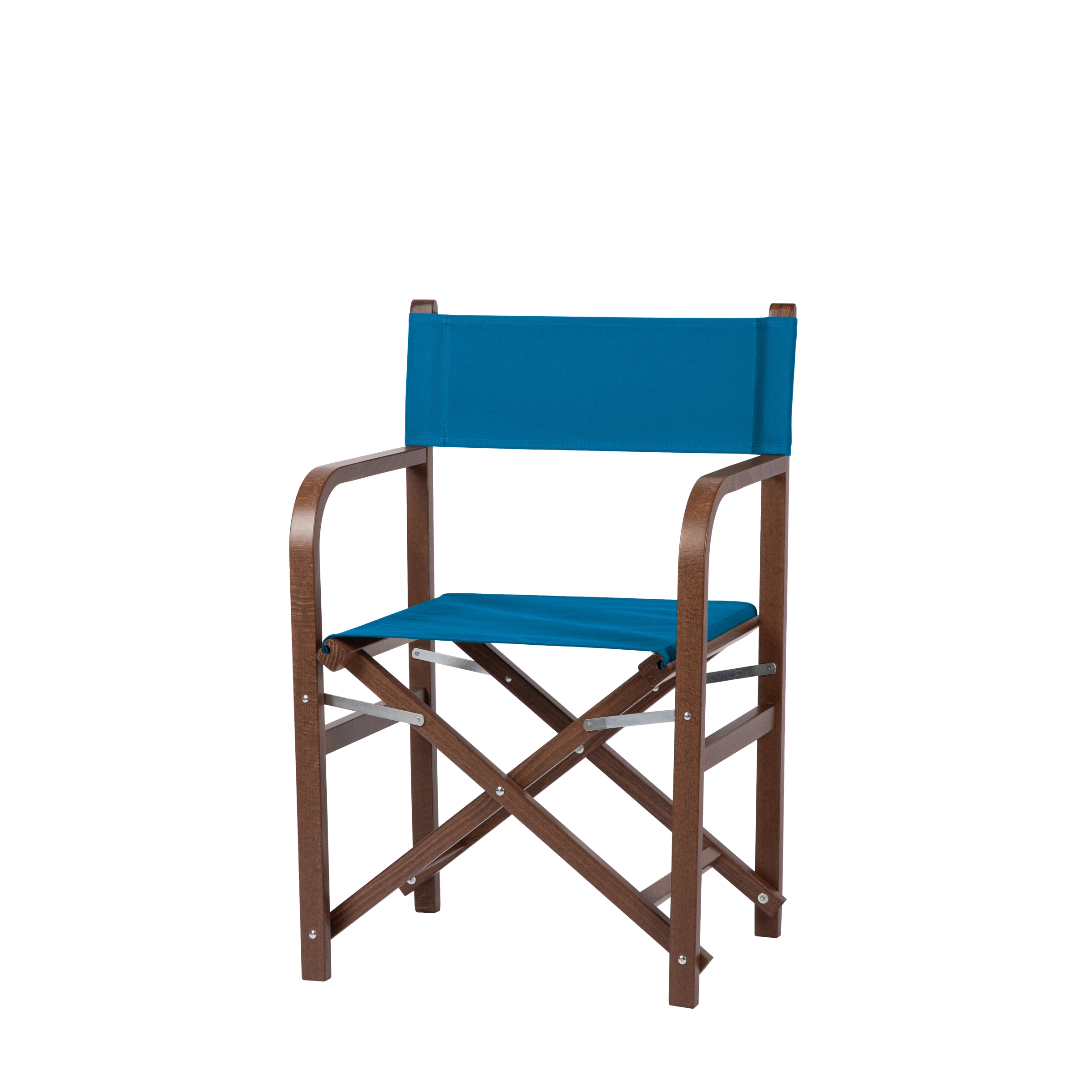 Regiestuhl George aus braunem Buchenholz mit blauem Bezug, Seitenansicht
#Classic | Set (Farbe)_blau