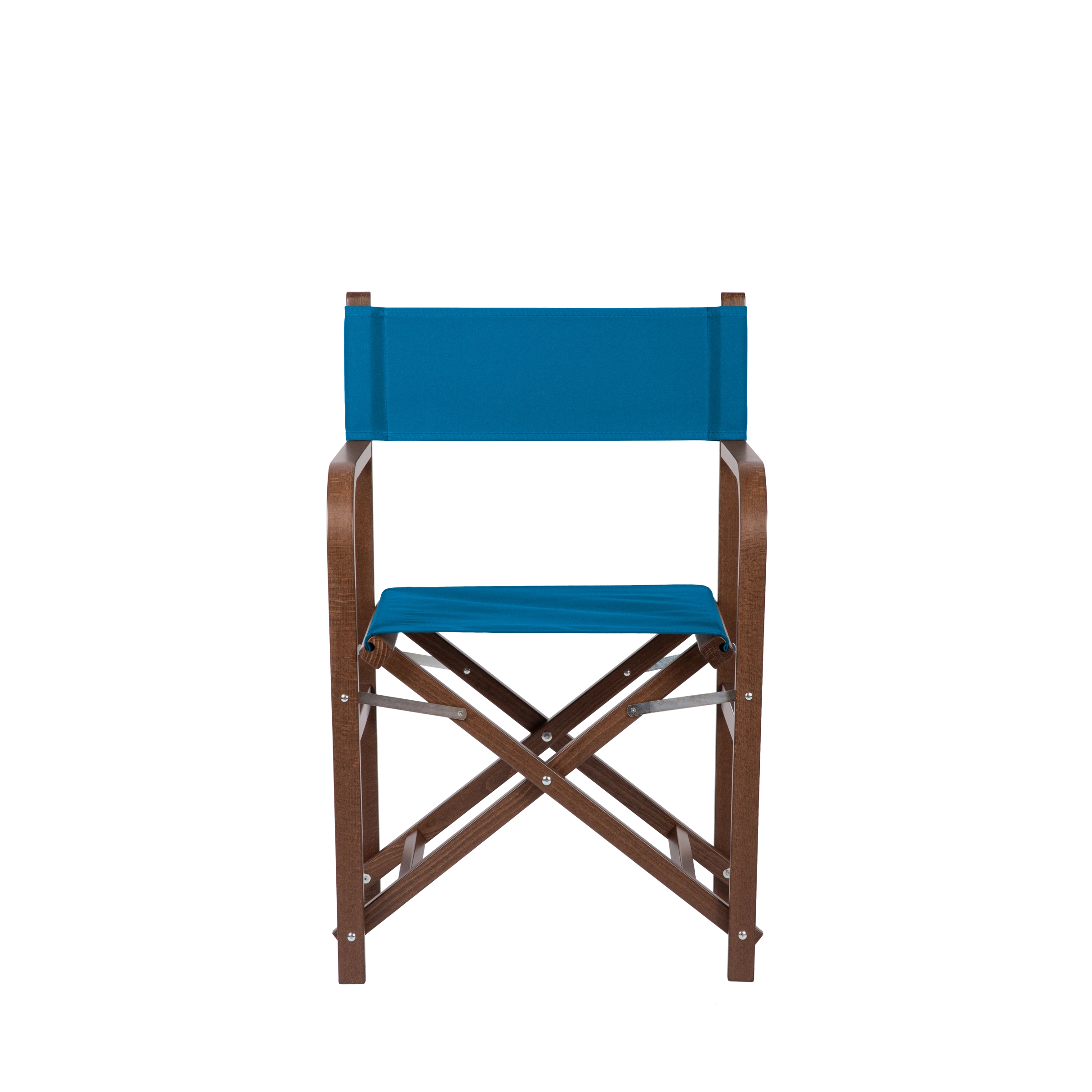 Regiestuhl George aus braunem Buchenholz mit blauem Bezug, Frontalansicht
#Classic | Set (Farbe)_blau