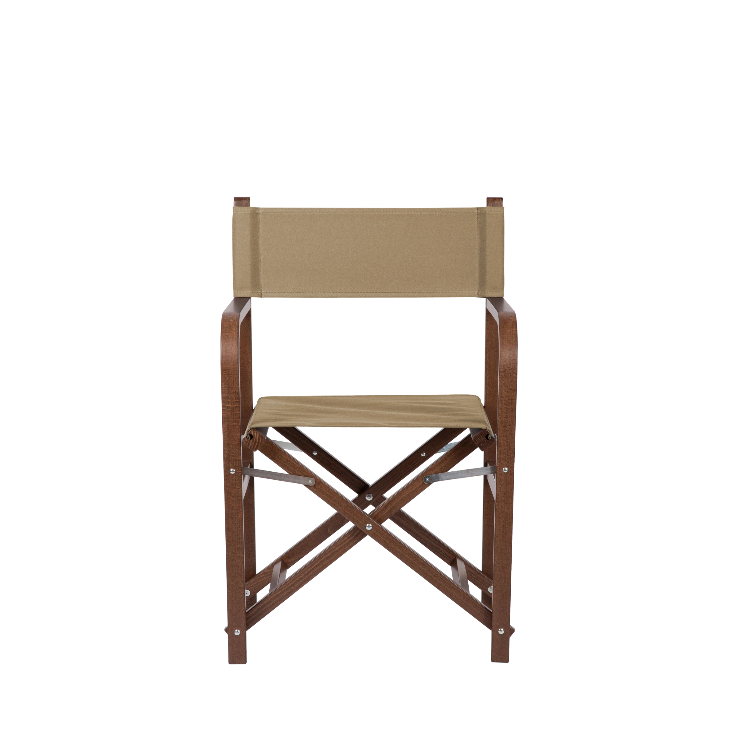 Regiestuhl George aus braunem Buchenholz mit Bezug in grau-beige, Frontalansicht
#Classic | Set (Farbe)_grau-beige