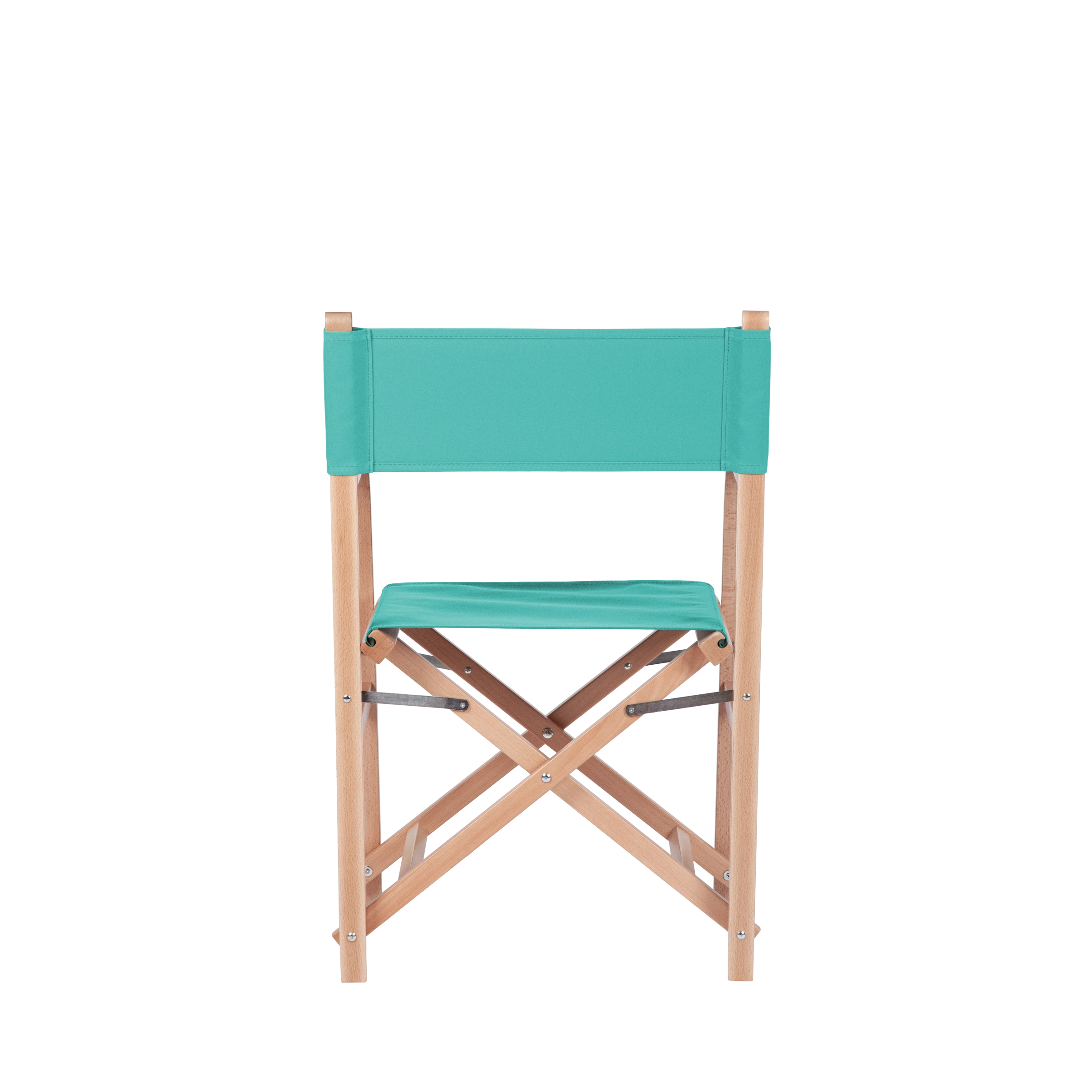 Regiestuhl George aus naturfarbenem Buchenholz mit türkisem Bezug, Rückansicht
#Classic | Set (Farbe)_türkis