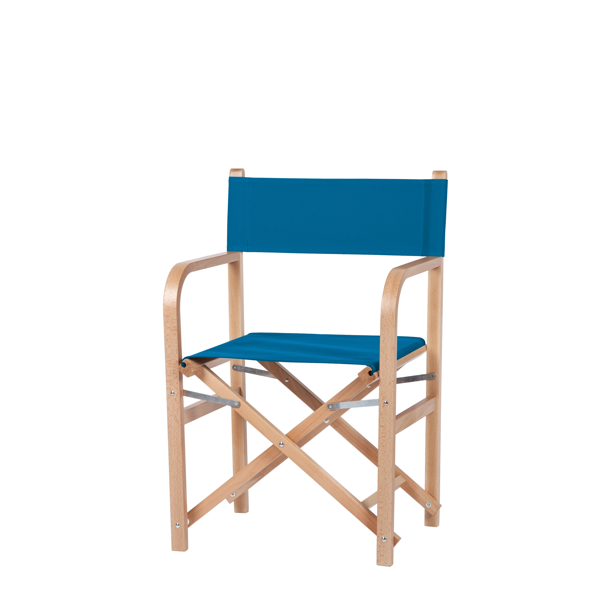 Regiestuhl George aus naturfarbenem Buchenholz mit blauem Bezug, Seitenansicht
#Classic | Set (Farbe)_blau