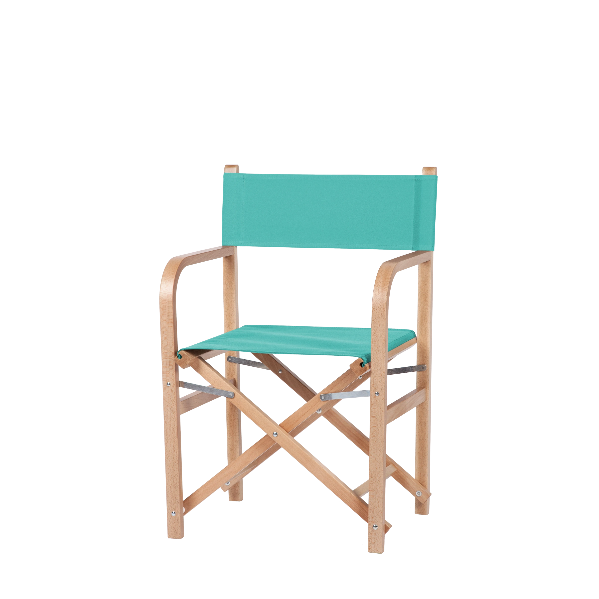 Regiestuhl George aus naturfarbenem Buchenholz mit türkisem Bezug, Seitenansicht
#Classic | Set (Farbe)_türkis