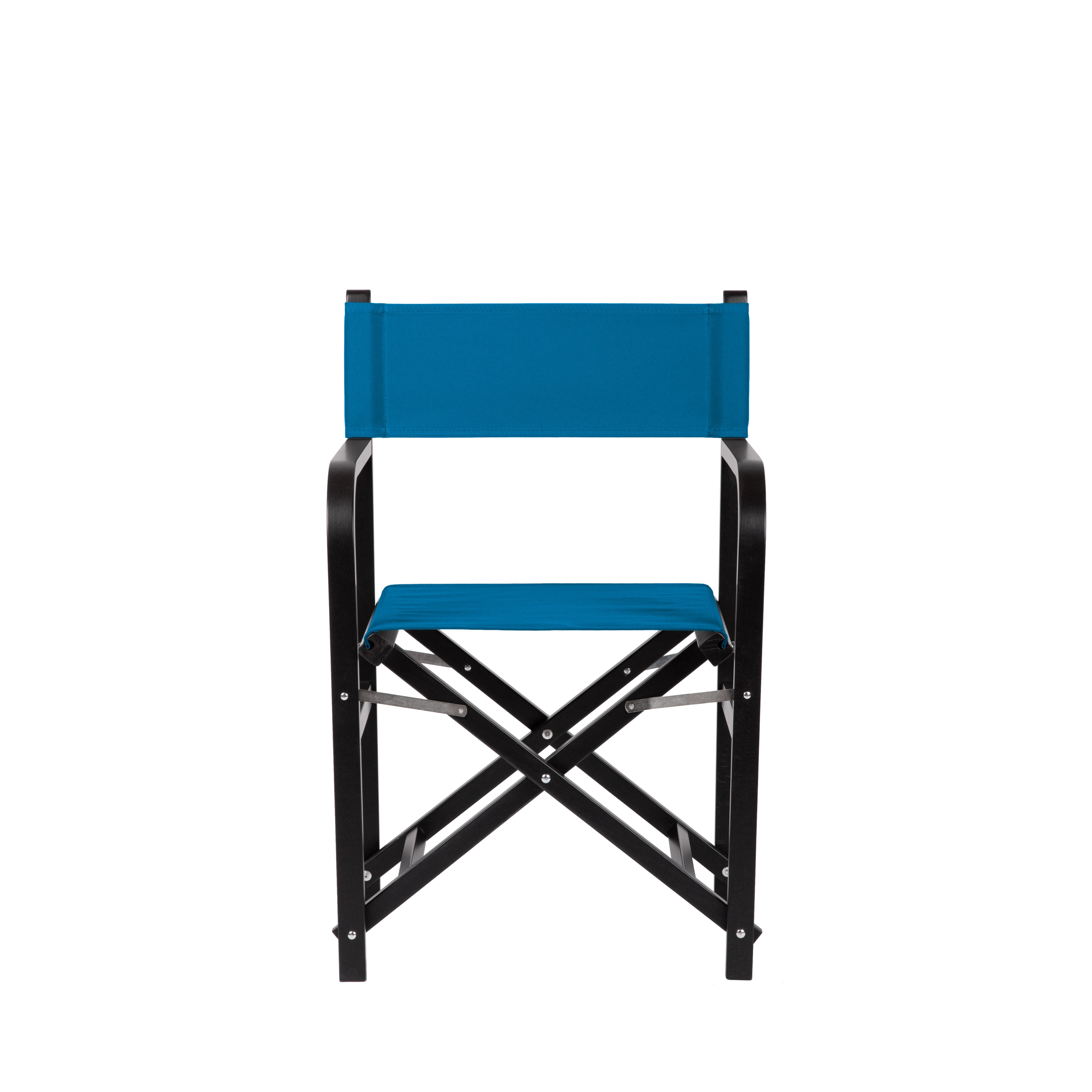 Regiestuhl George aus schwarzem Buchenholz mit blauem Bezug, Frontalansicht
#Classic | Set (Farbe)_blau