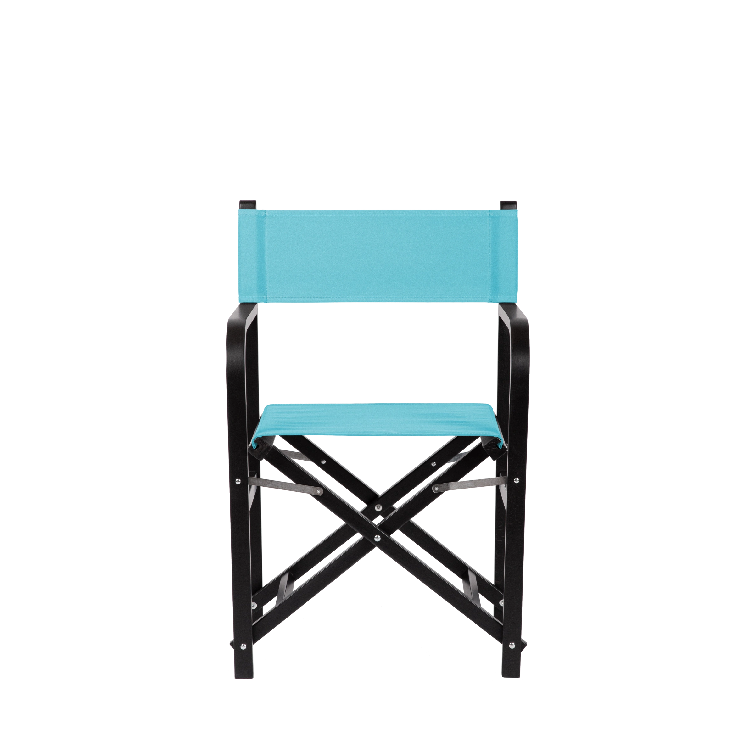 Regiestuhl George aus schwarzem Buchenholz mit hellblauem Bezug, Frontalansicht
#Classic | Set (Farbe)_hellblau