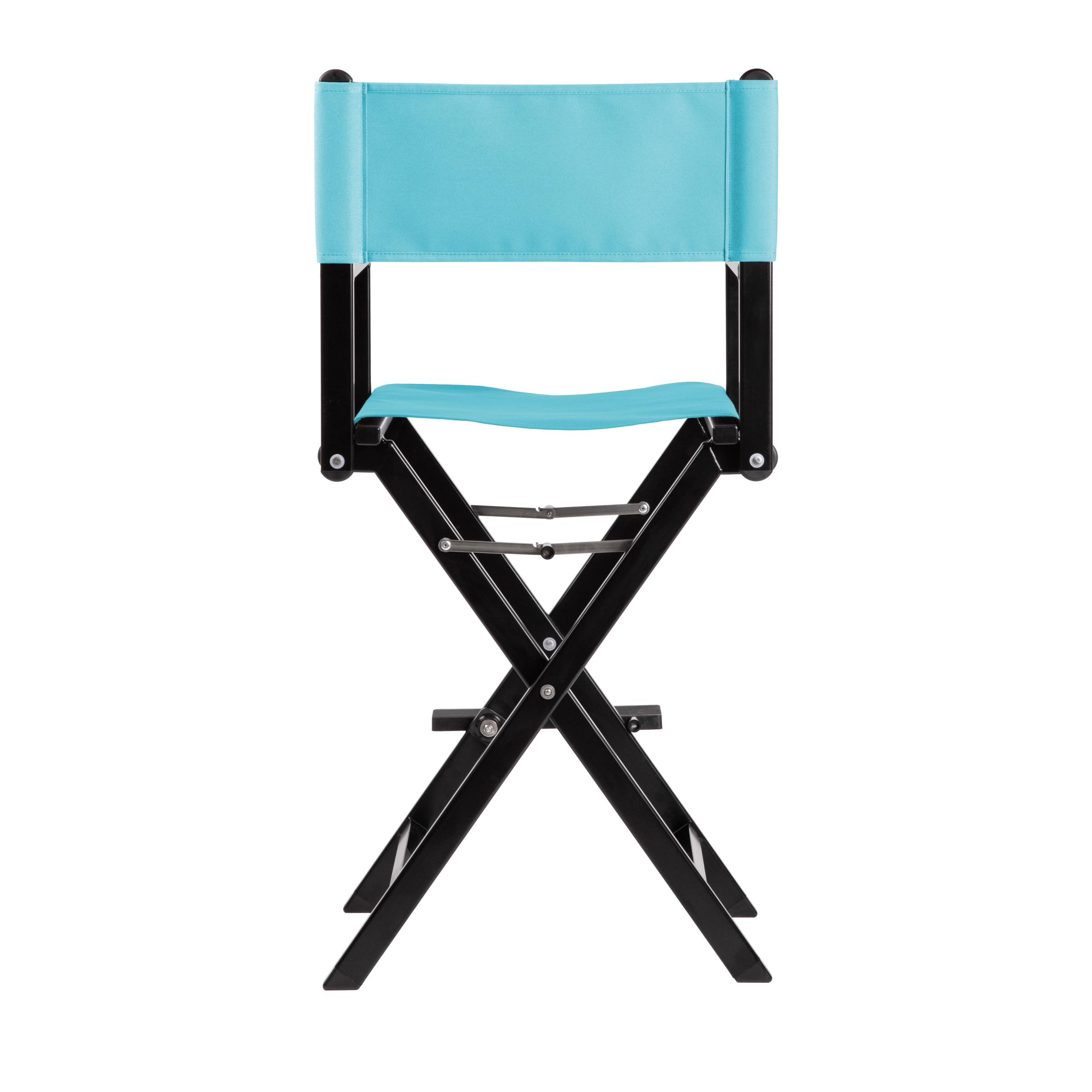 Regiestuhl Kelly aus schwarzem Aluminium mit hellblauem Bezug, Rückansicht
#Alu | Set (Farbe)_hellblau