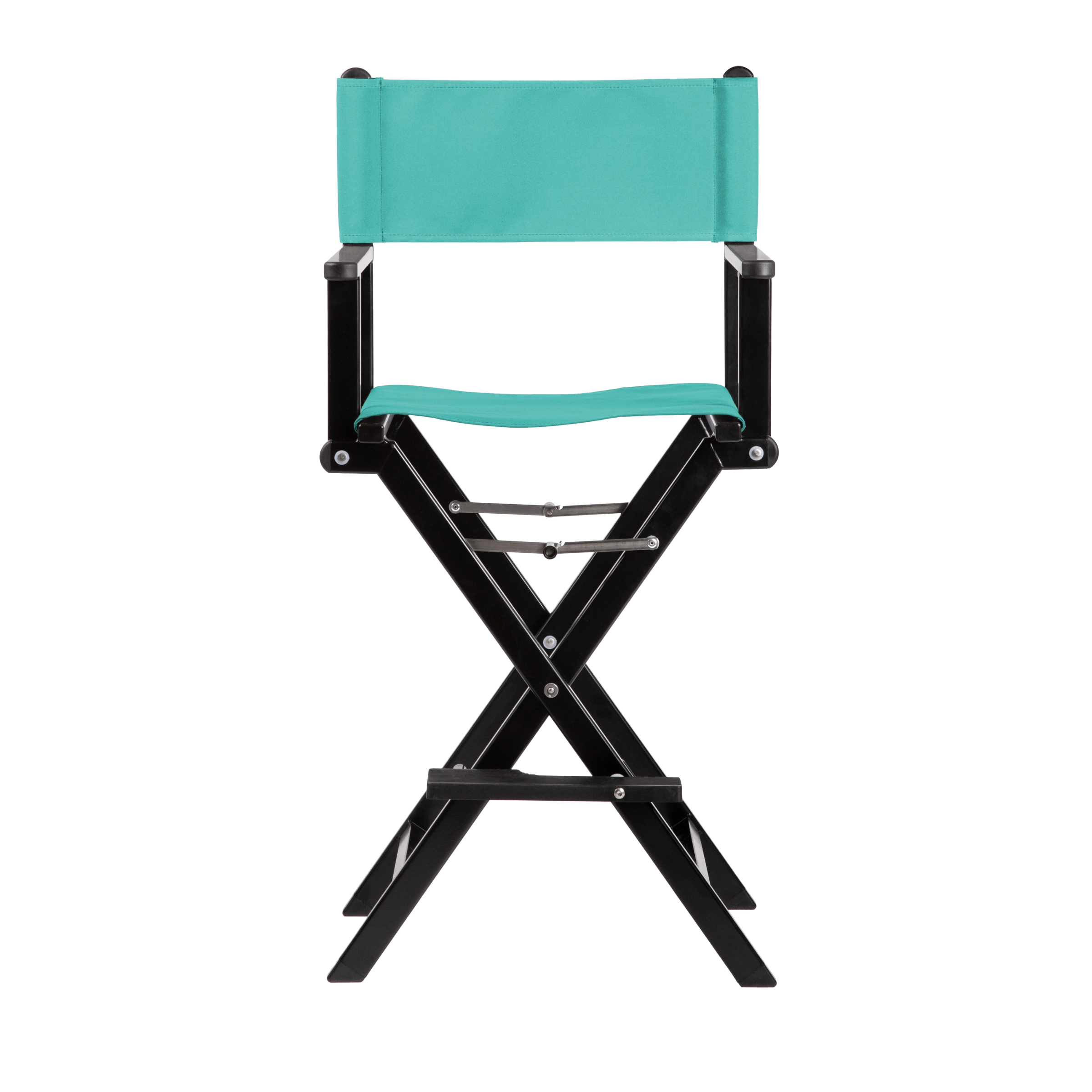 Regiestuhl Kelly aus schwarzem Aluminium mit türkisem Bezug, Frontalansicht
#Alu | Set (Farbe)_türkis