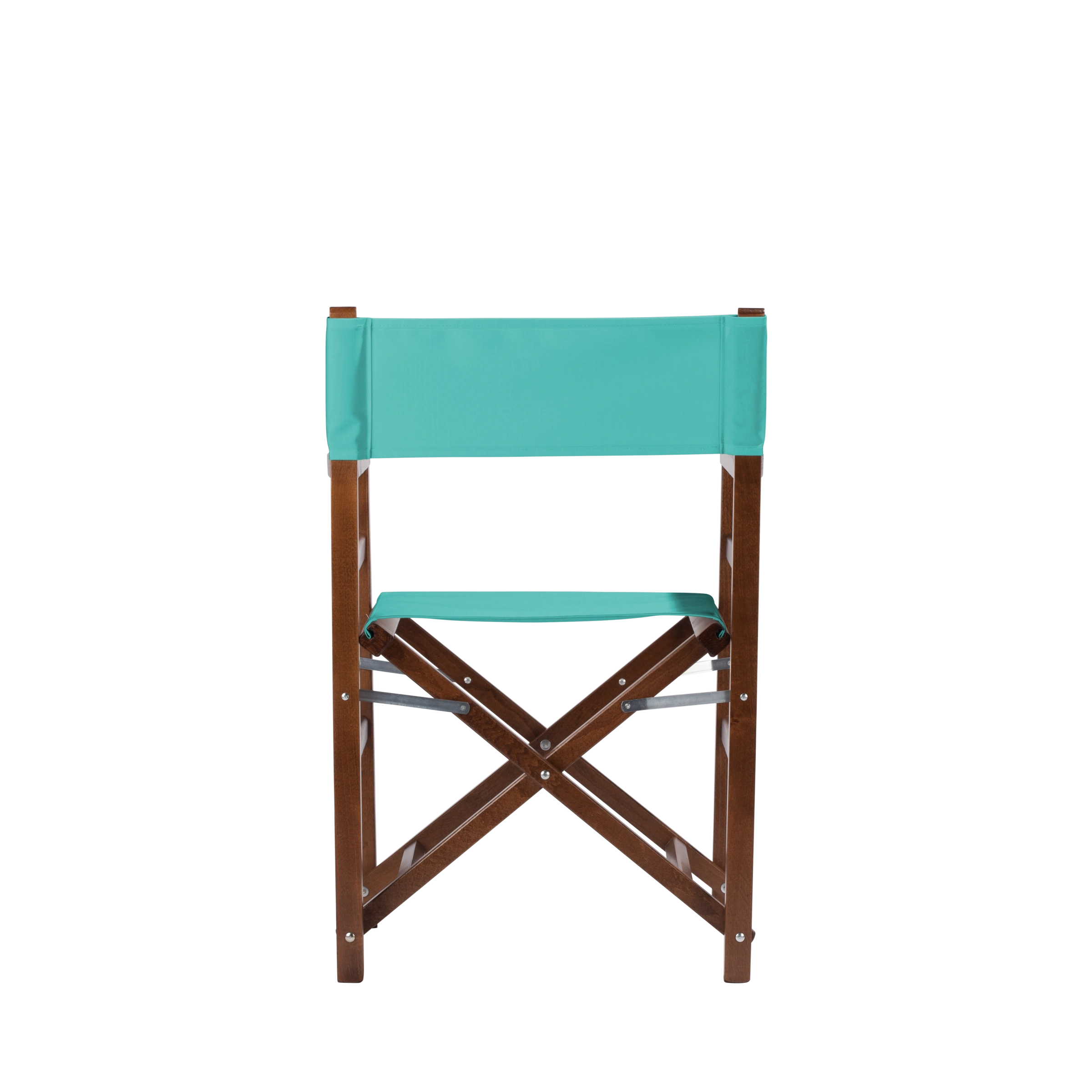 Regiestuhl Oscar aus braunem Buchenholz mit türkisem Bezug, Rückansicht
#Classic | Set (Farbe)_türkis