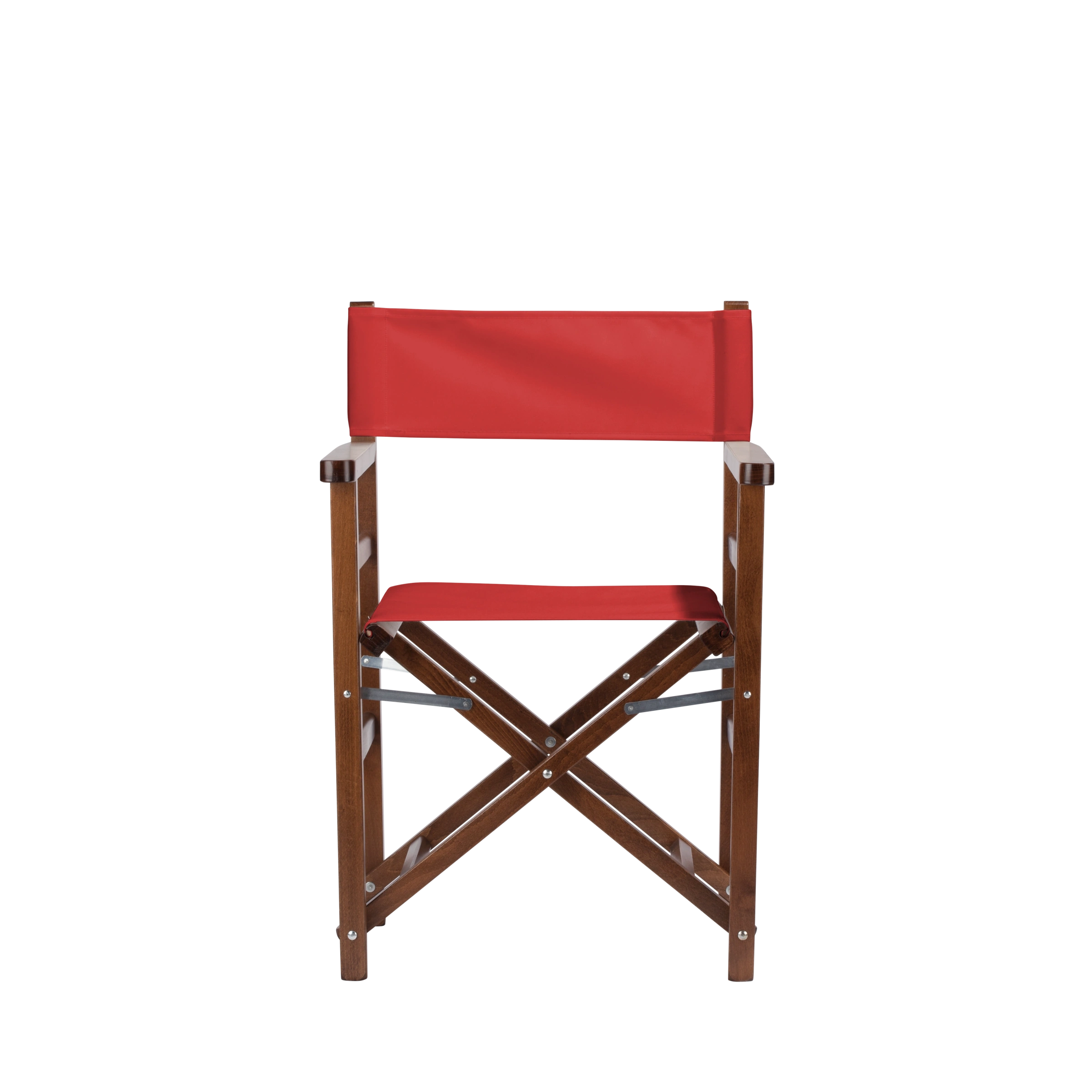 Regiestuhl Oscar aus braunem Buchenholz mit Bezug in rivarot, Frontalansicht
#Classic | Set (Farbe)_rivarot