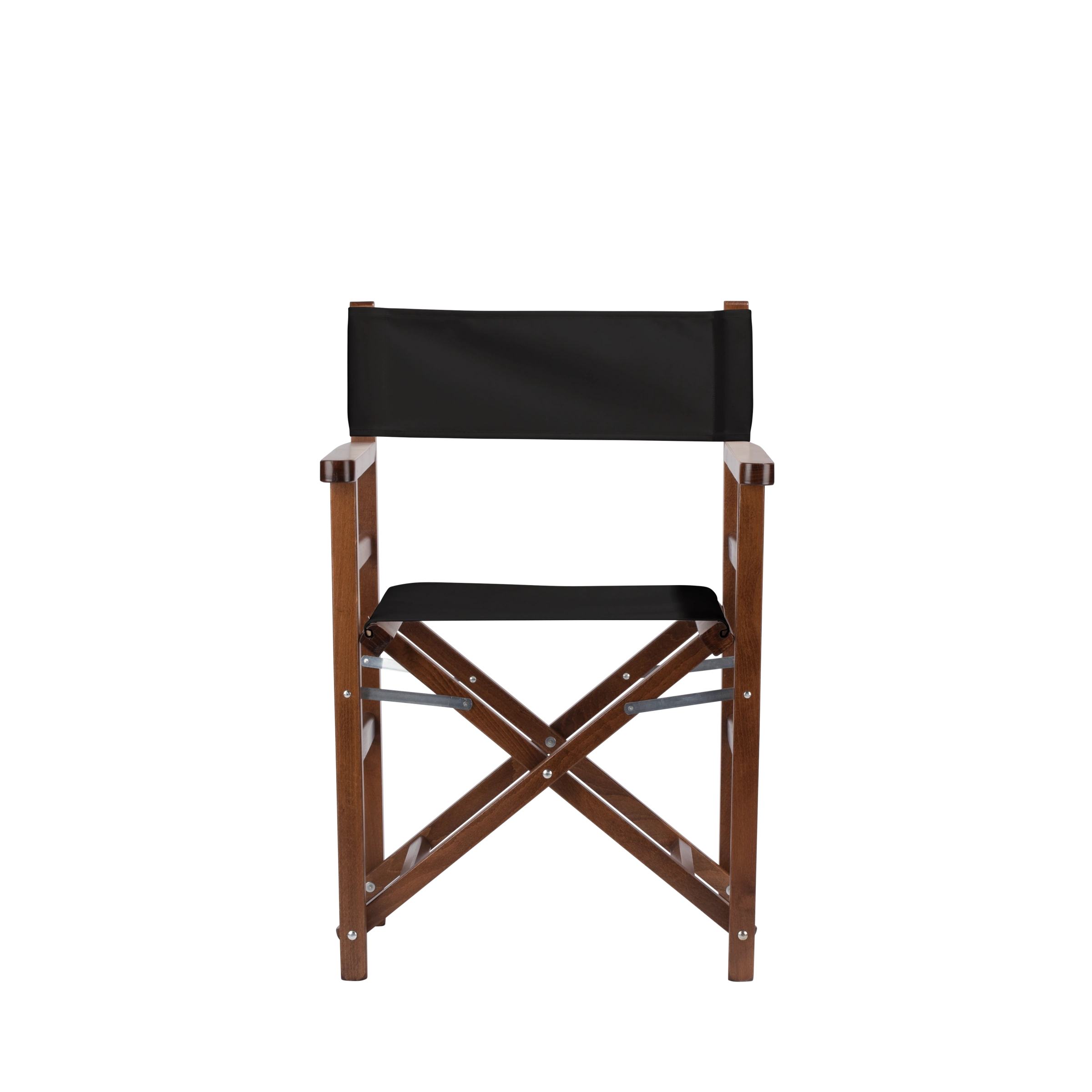 Regiestuhl Oscar aus braunem Buchenholz mit schwarzem Bezug, Frontalansicht
#Classic | Set (Farbe)_schwarz