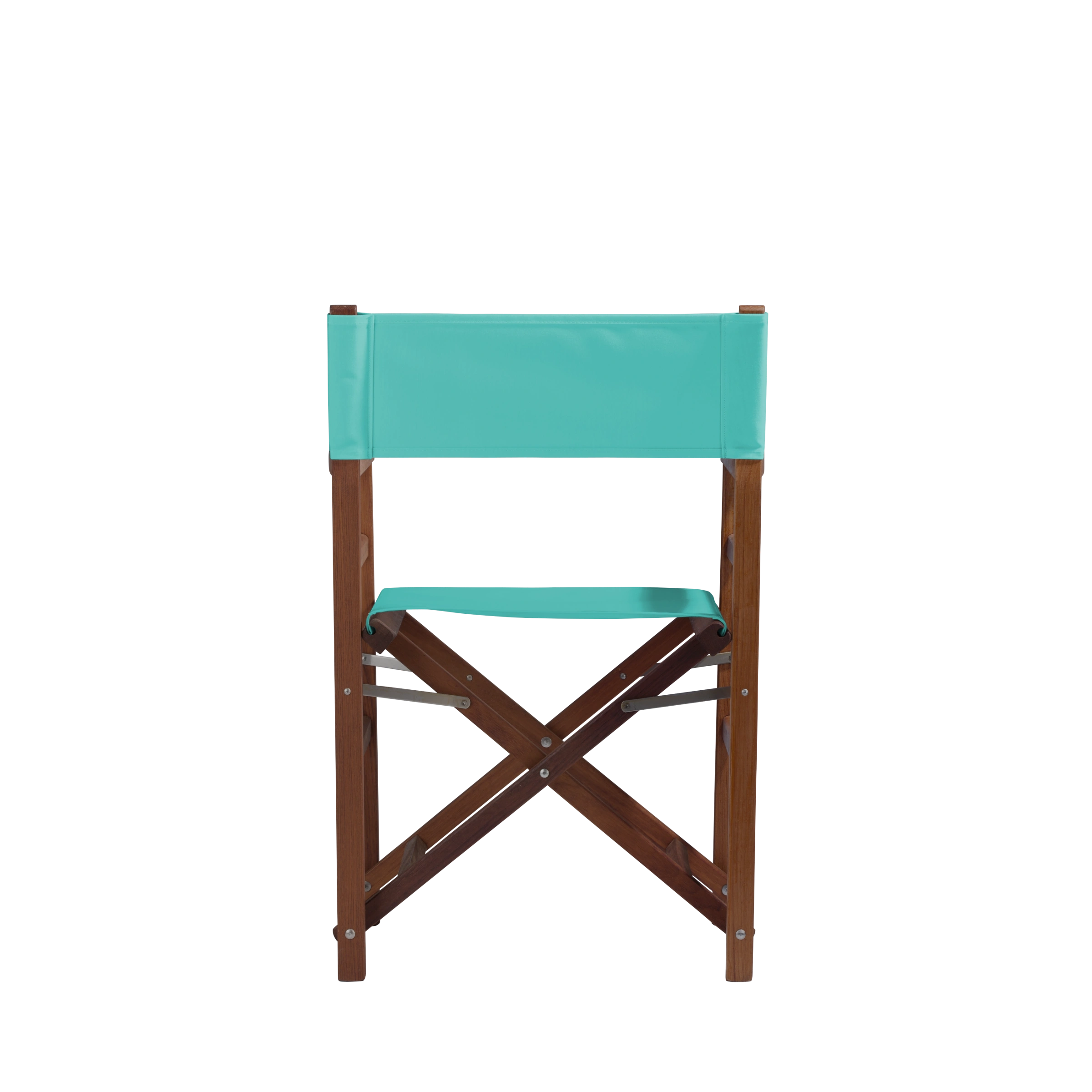 Regiestuhl Oscar aus Iroko-Holz Buchenholz mit türkisem Bezug, Rückansicht
#Classic | Set (Farbe)_türkis