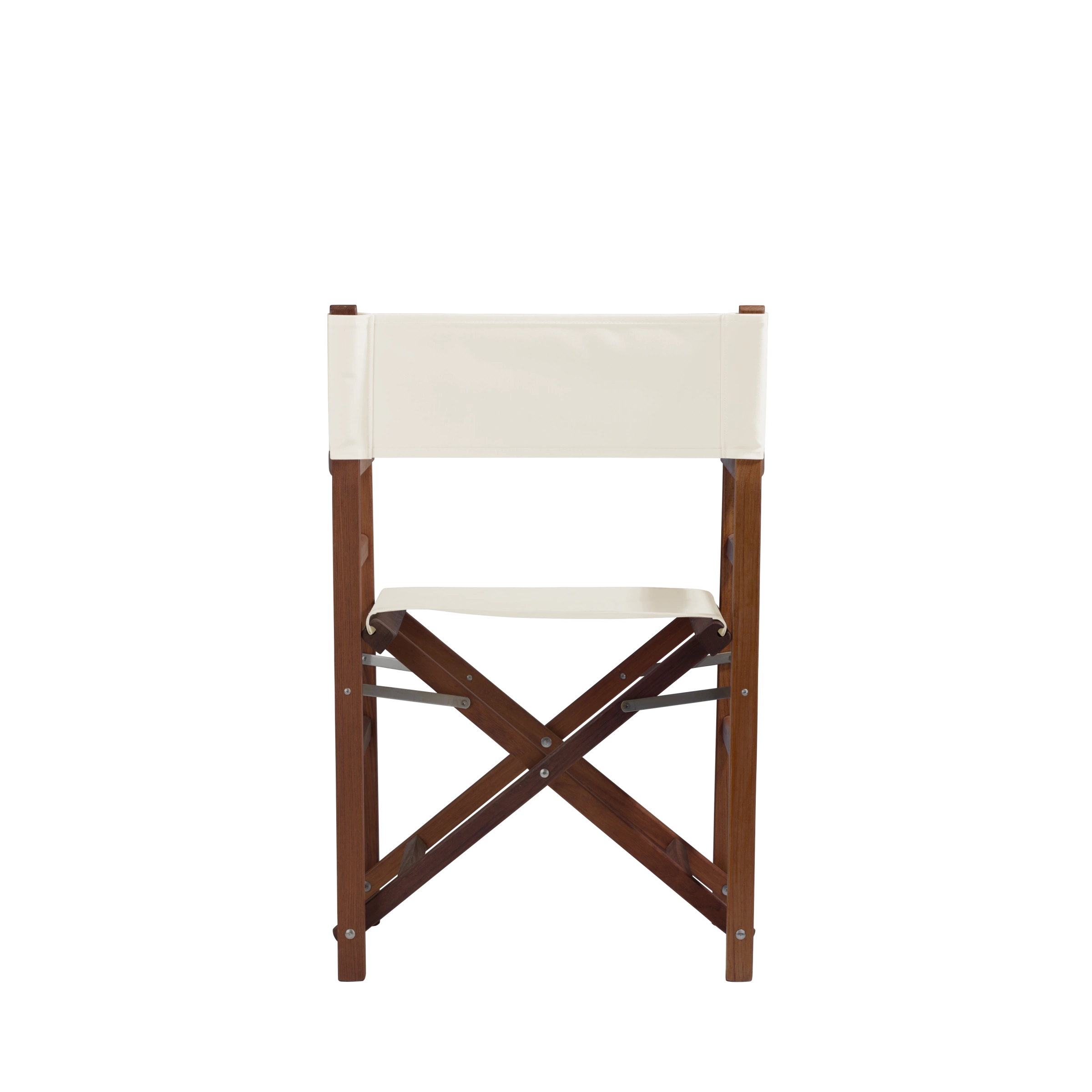 Regiestuhl Oscar aus Iroko-Holz Buchenholz mit weißem Bezug, Rückansicht
#Classic | Set (Farbe)_weiß